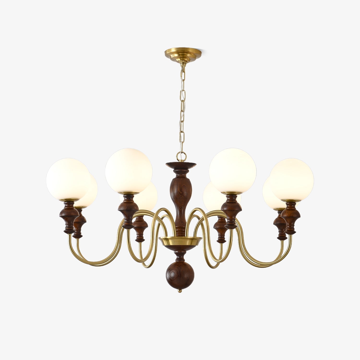 Lustra Chandelier Wood & Brass Timeless Globe - Letslighting