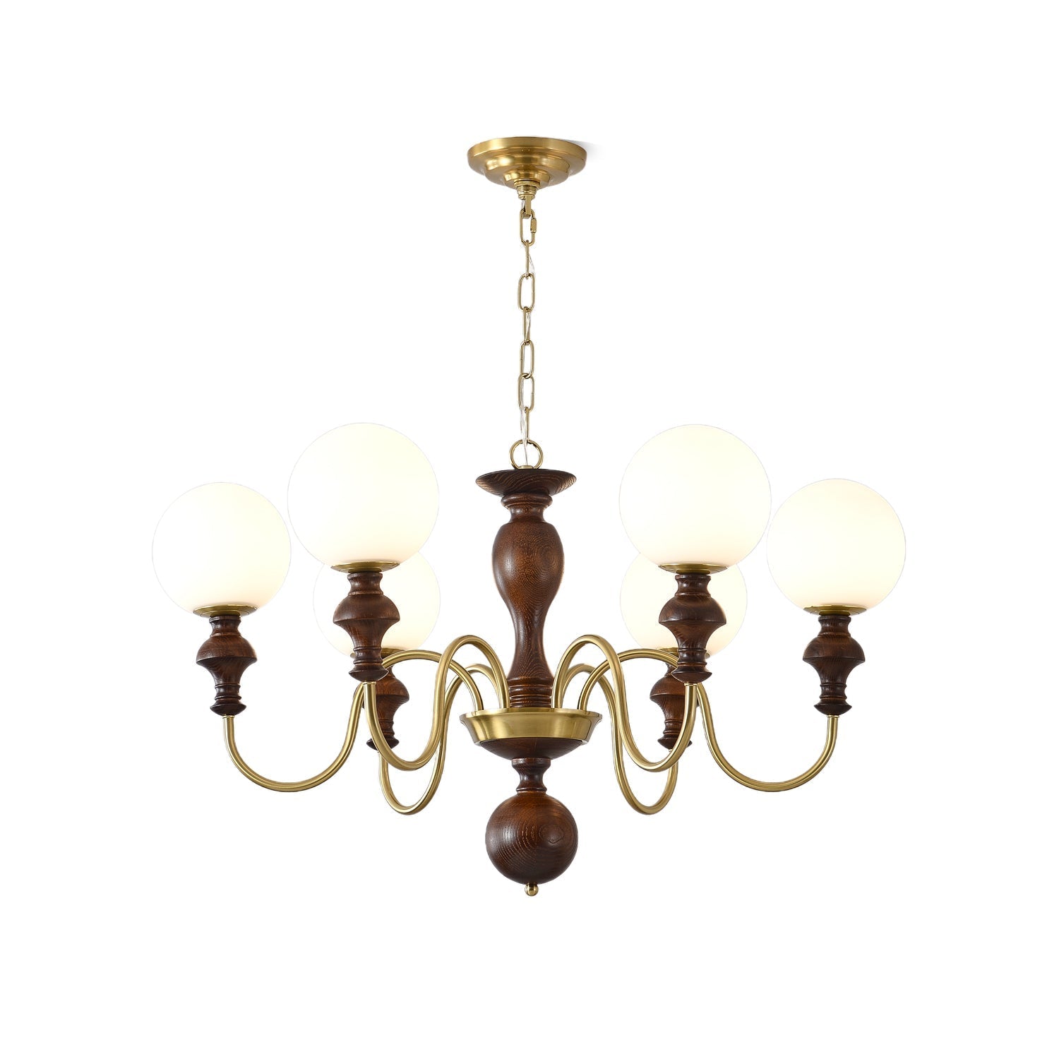 Lustra Chandelier Wood & Brass Timeless Globe - Letslighting
