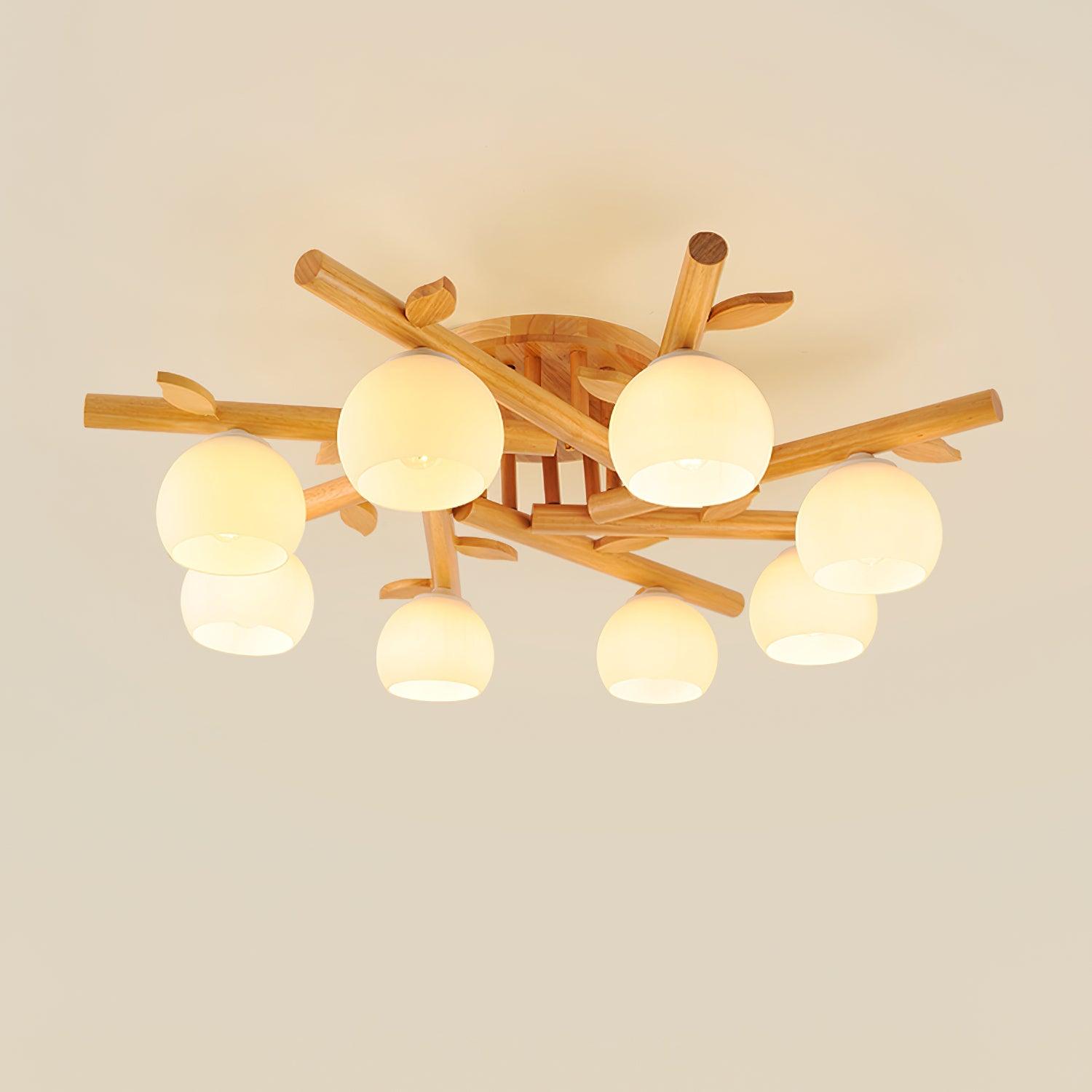 Ceiling Light Wood Body Glass Globes Organic Warm Minimalist - Letslighting