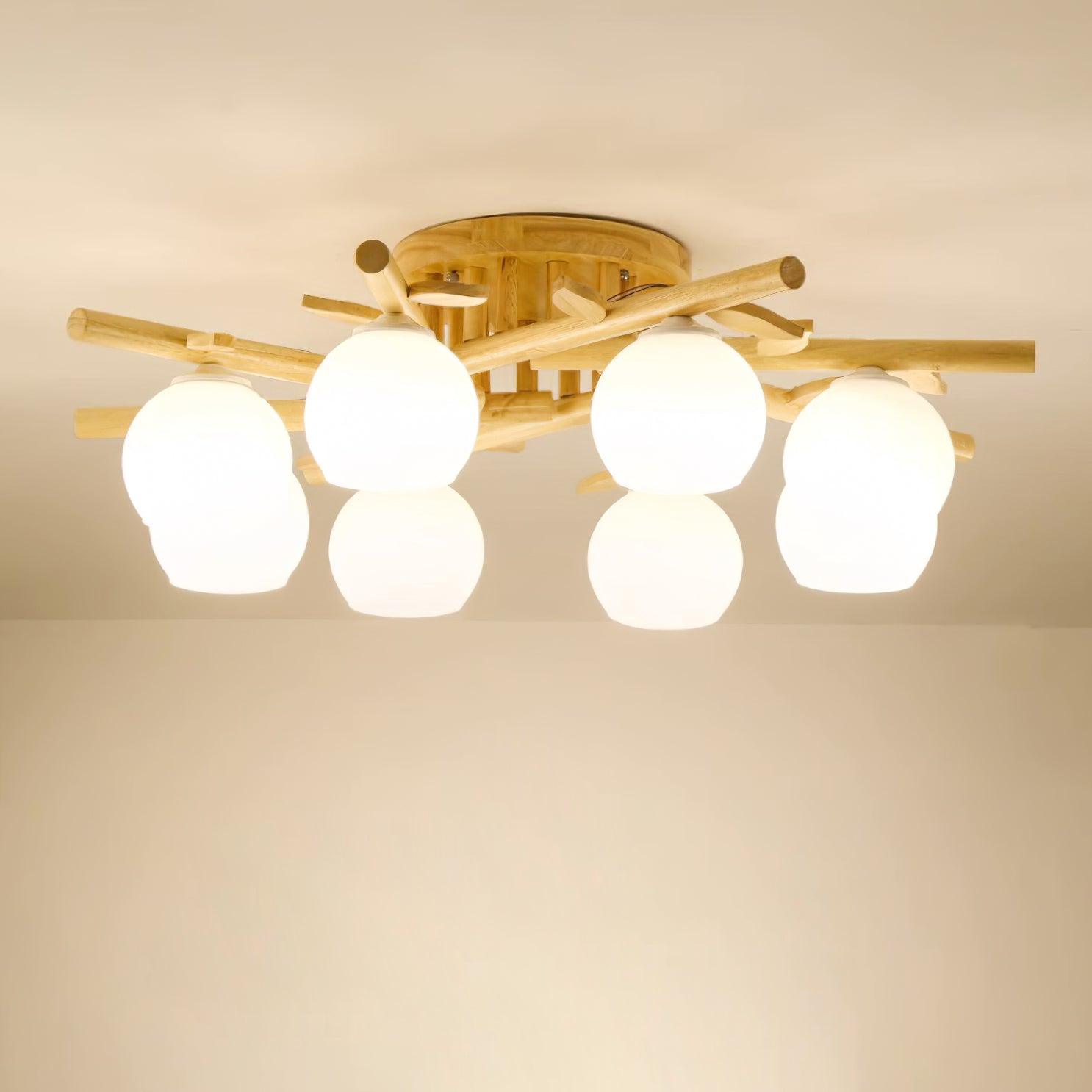 Ceiling Light Wood Body Glass Globes Organic Warm Minimalist - Letslighting