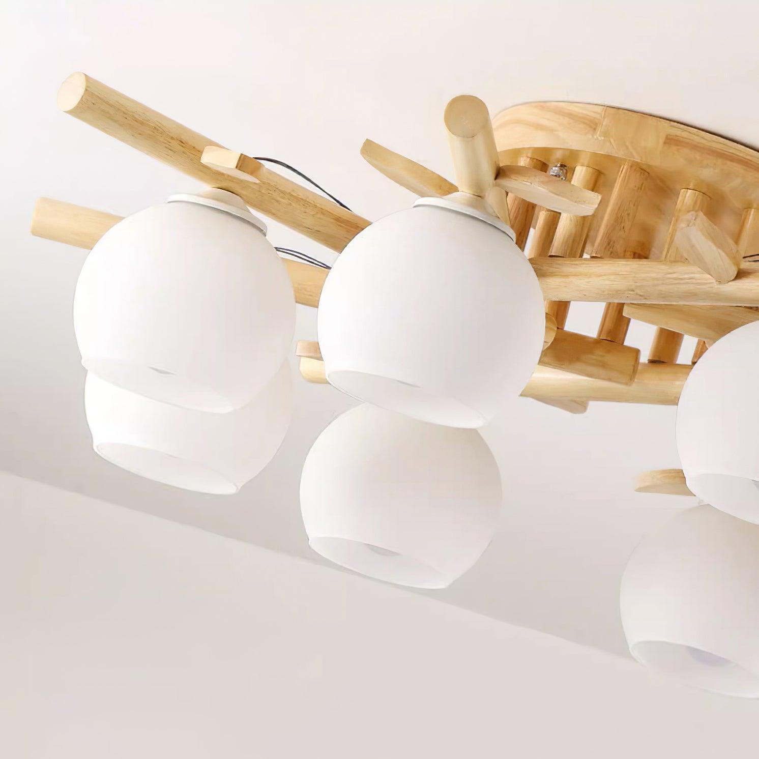 Ceiling Light Wood Body Glass Globes Organic Warm Minimalist - Letslighting