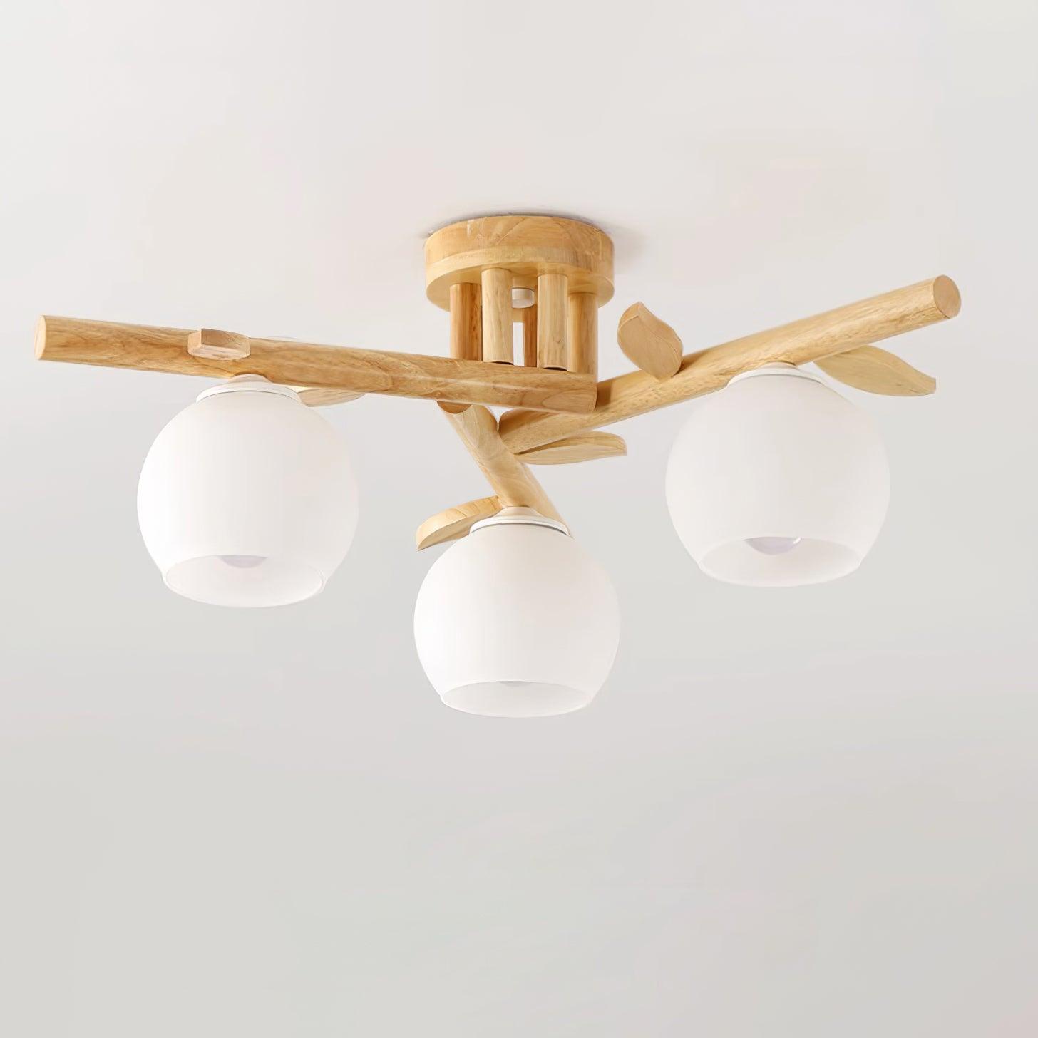 Ceiling Light Wood Body Glass Globes Organic Warm Minimalist - Letslighting