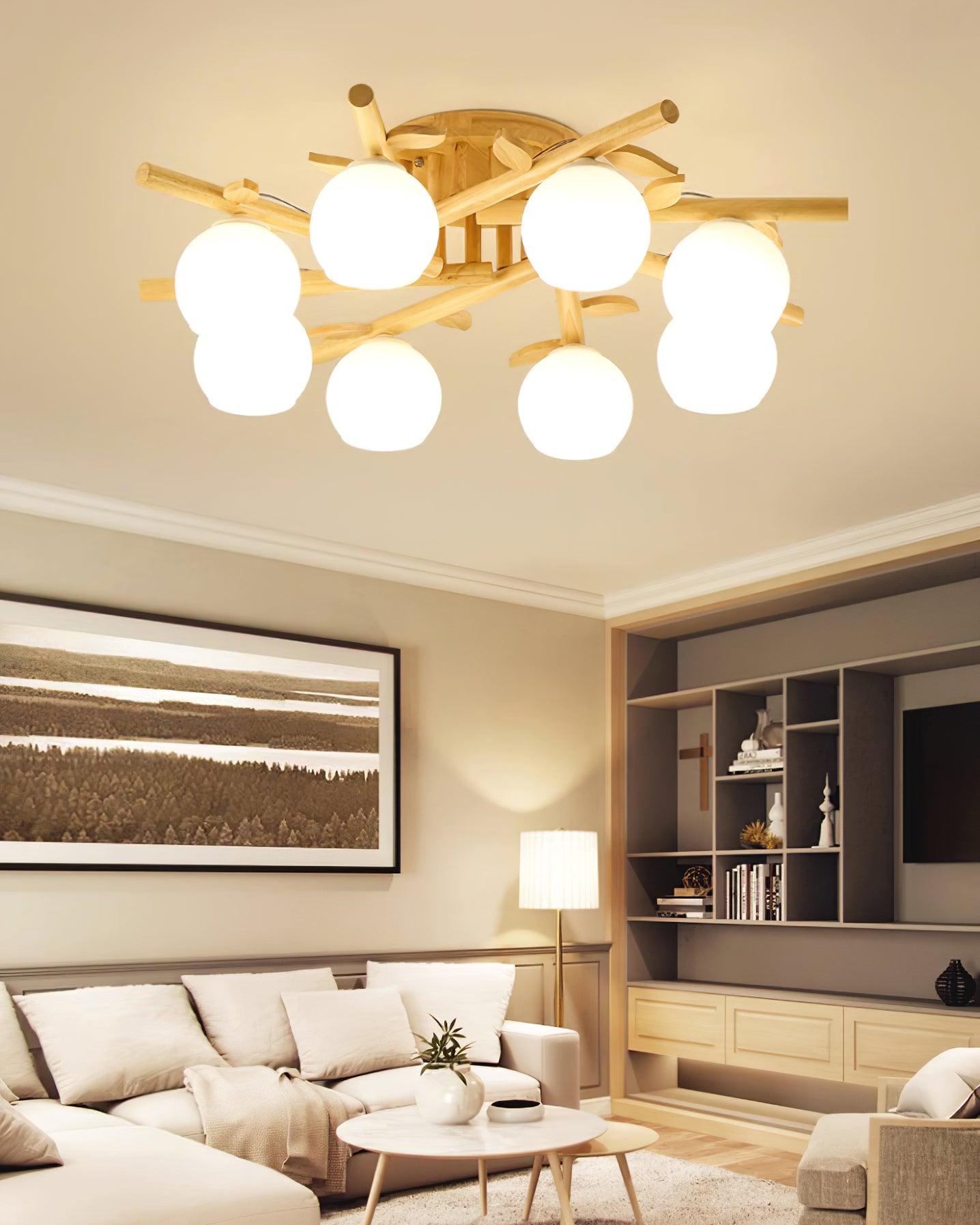 Ceiling Light Wood Body Glass Globes Organic Warm Minimalist - Letslighting
