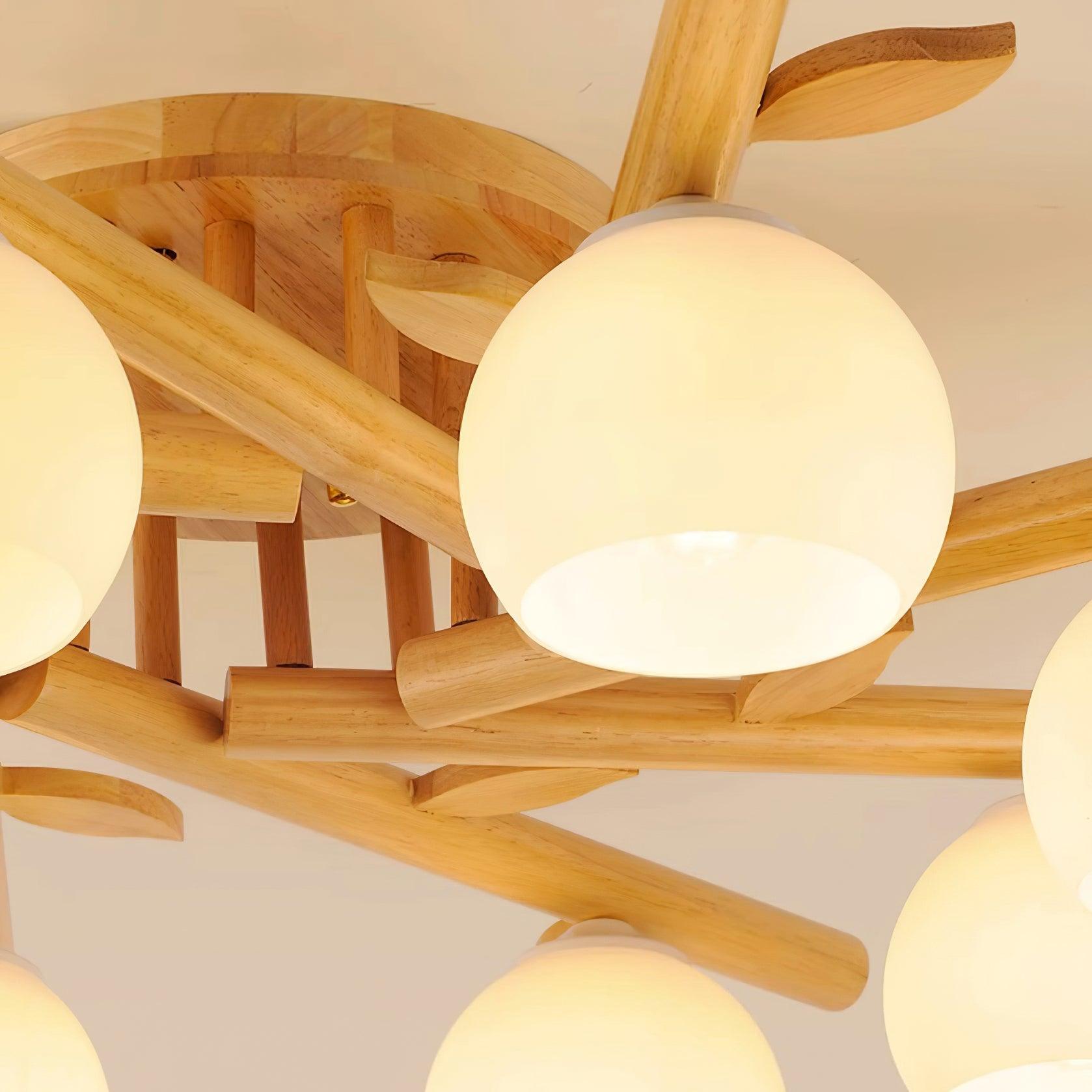 Ceiling Light Wood Body Glass Globes Organic Warm Minimalist - Letslighting