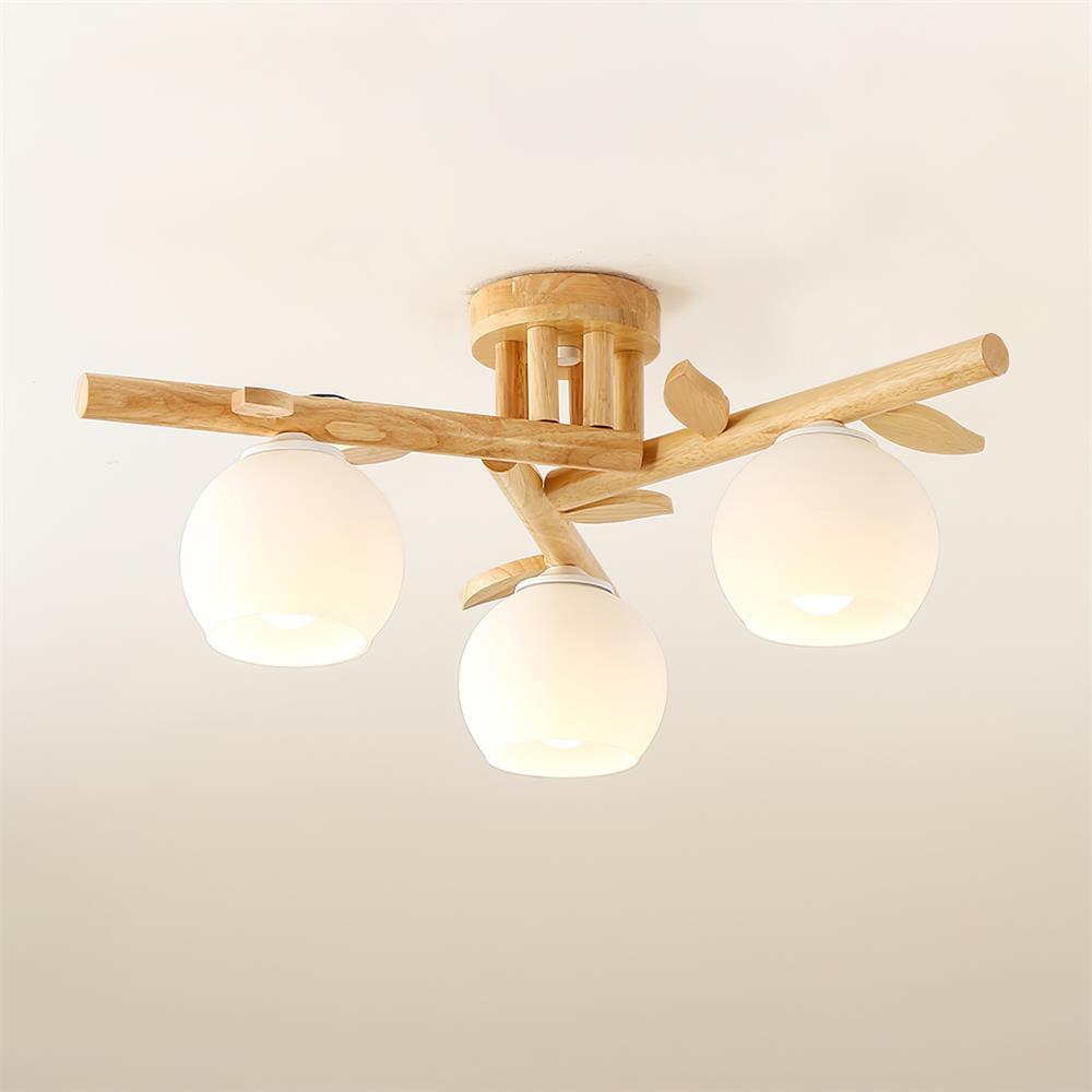 Ceiling Light Wood Body Glass Globes Organic Warm Minimalist - Letslighting