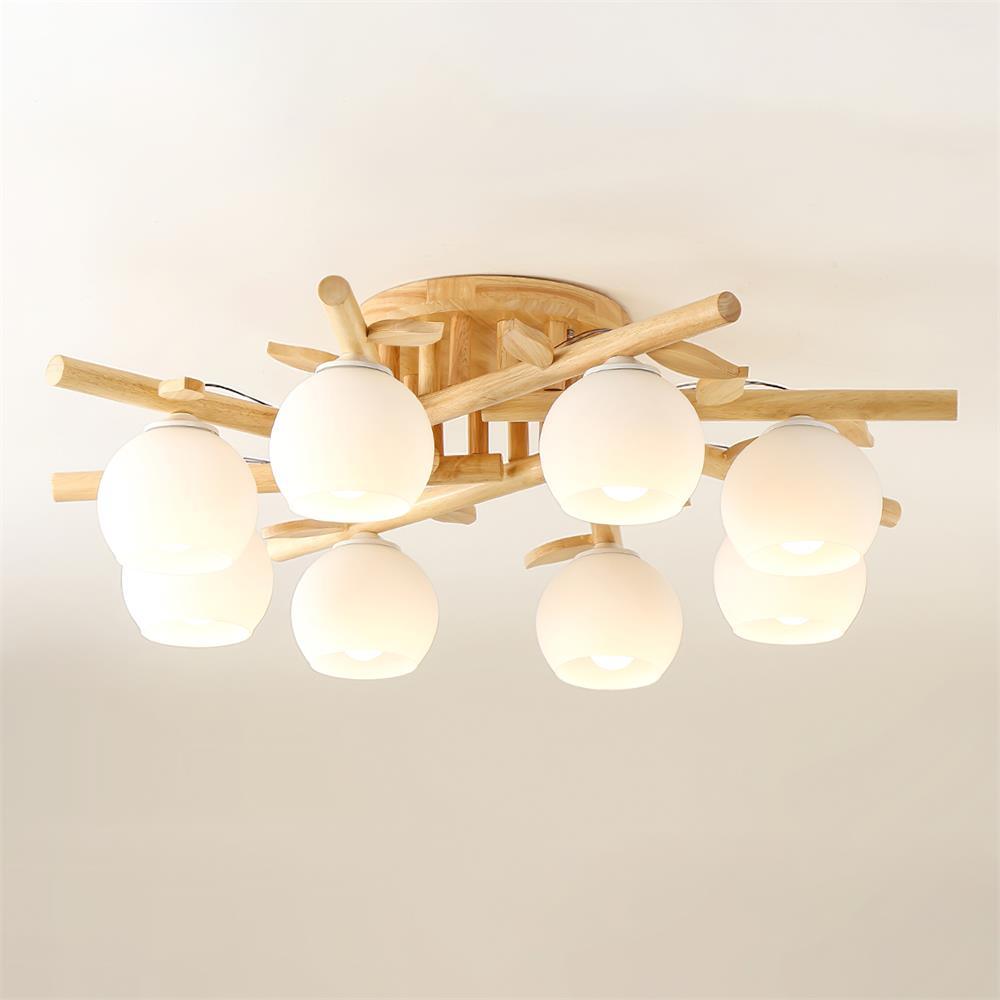 Ceiling Light Wood Body Glass Globes Organic Warm Minimalist - Letslighting