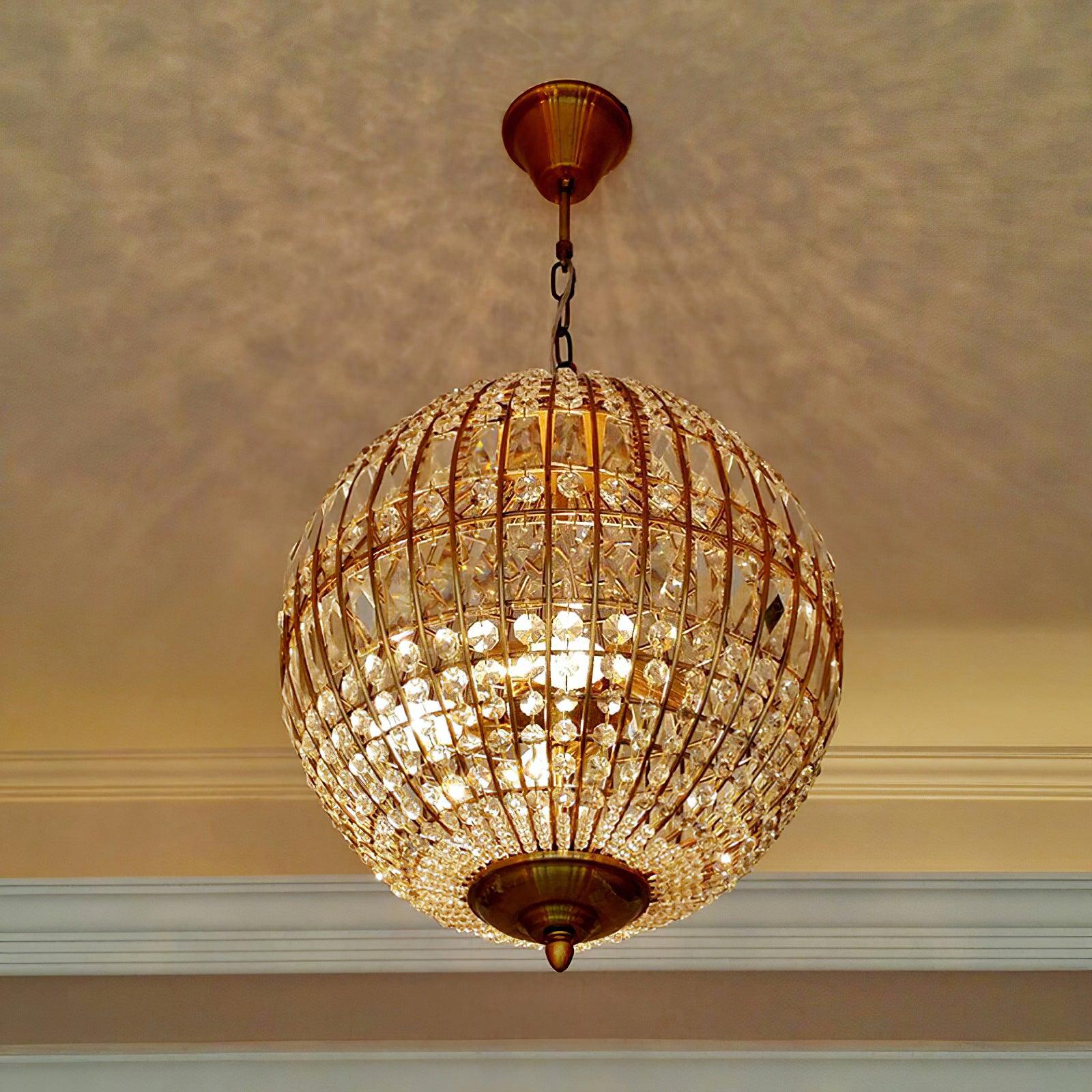 Lustra Chandelier Gold Globe Crystal Vintage - Letslighting