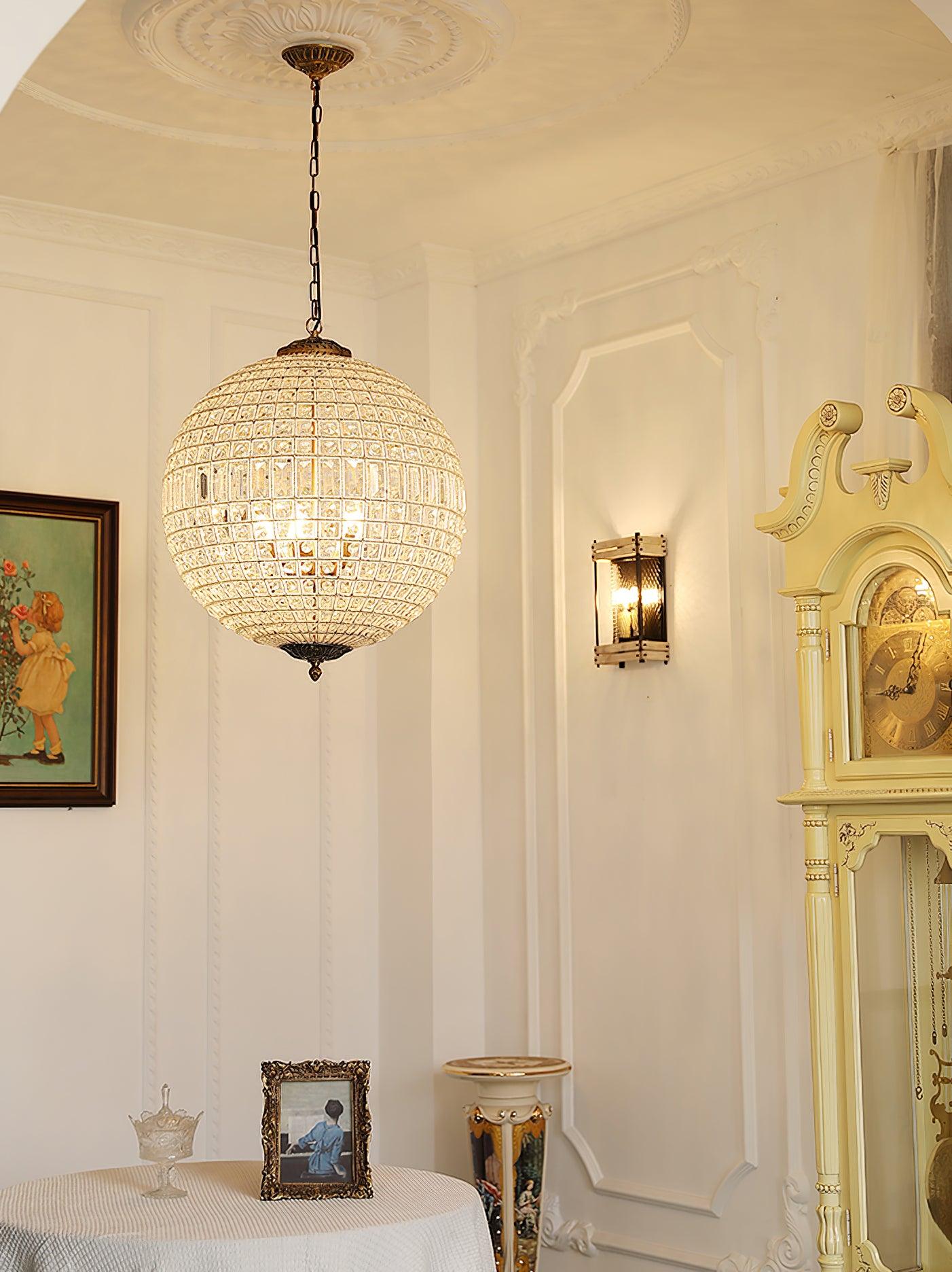 Lustra Chandelier Gold Globe Crystal Vintage - Letslighting