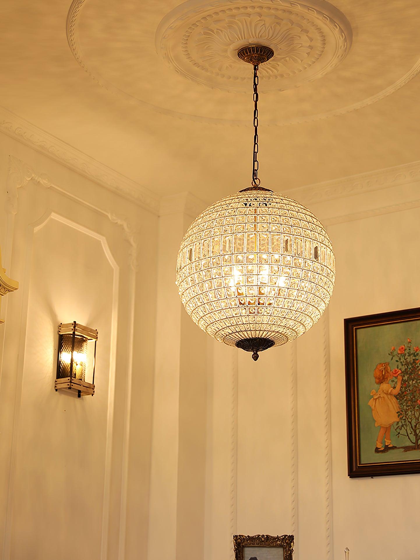 Lustra Chandelier Gold Globe Crystal Vintage - Letslighting