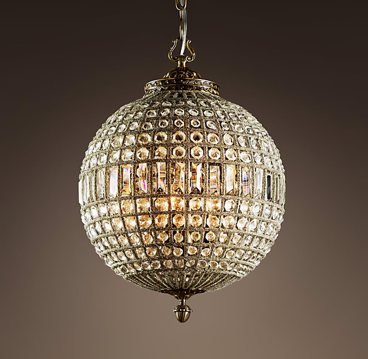 Lustra Chandelier Gold Globe Crystal Vintage - Letslighting