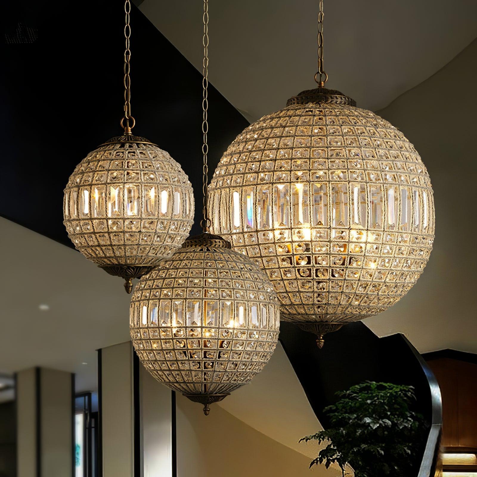 Lustra Chandelier Gold Globe Crystal Vintage - Letslighting