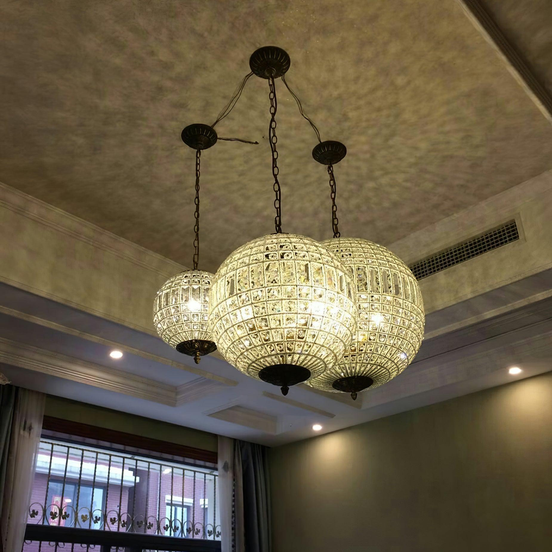Lustra Chandelier Gold Globe Crystal Vintage - Letslighting