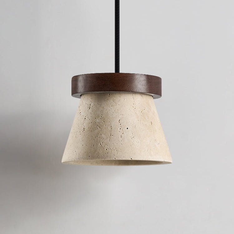 Cone Modern Travertine & Wood Pendant Light