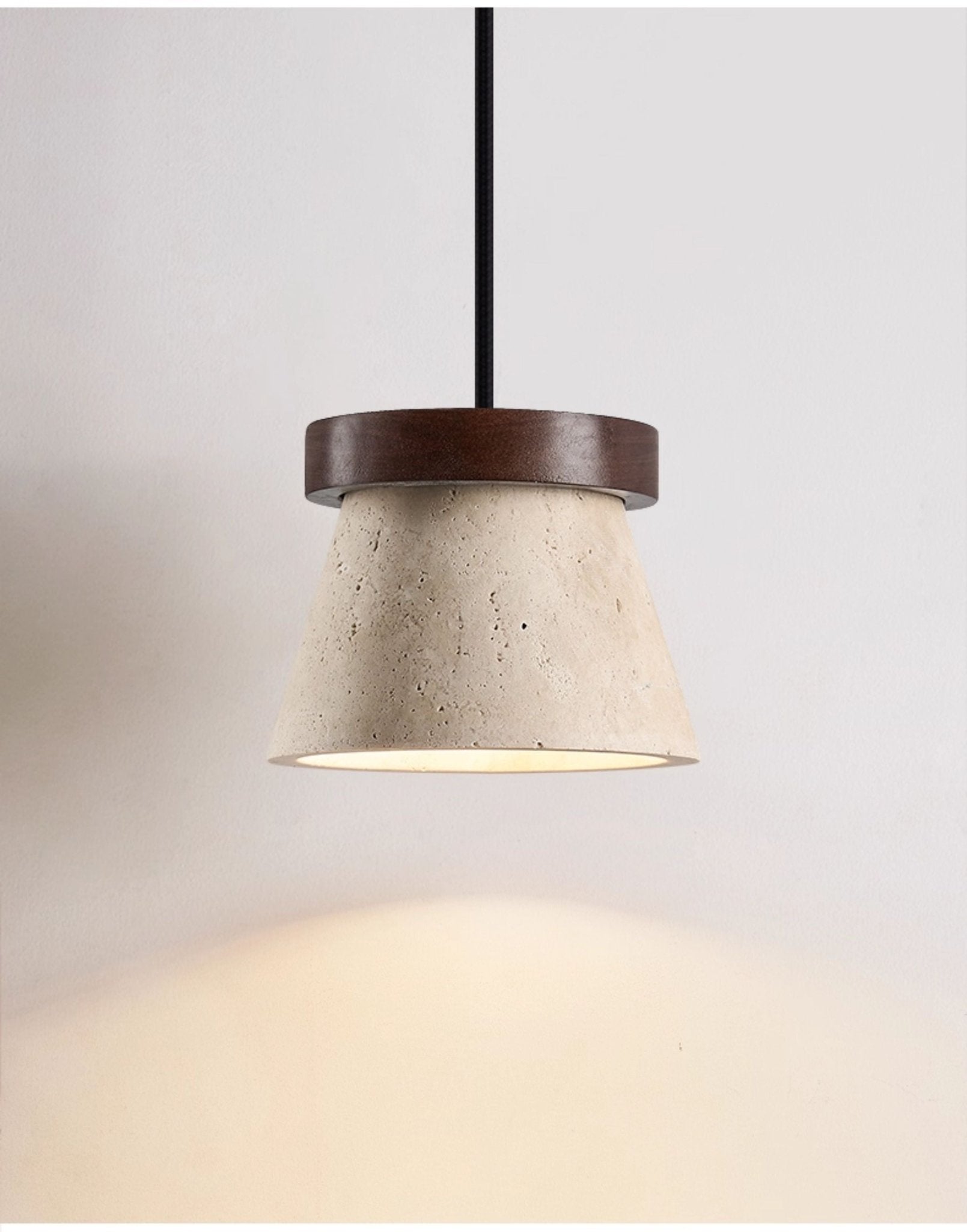Cone Modern Travertine & Wood Pendant Light