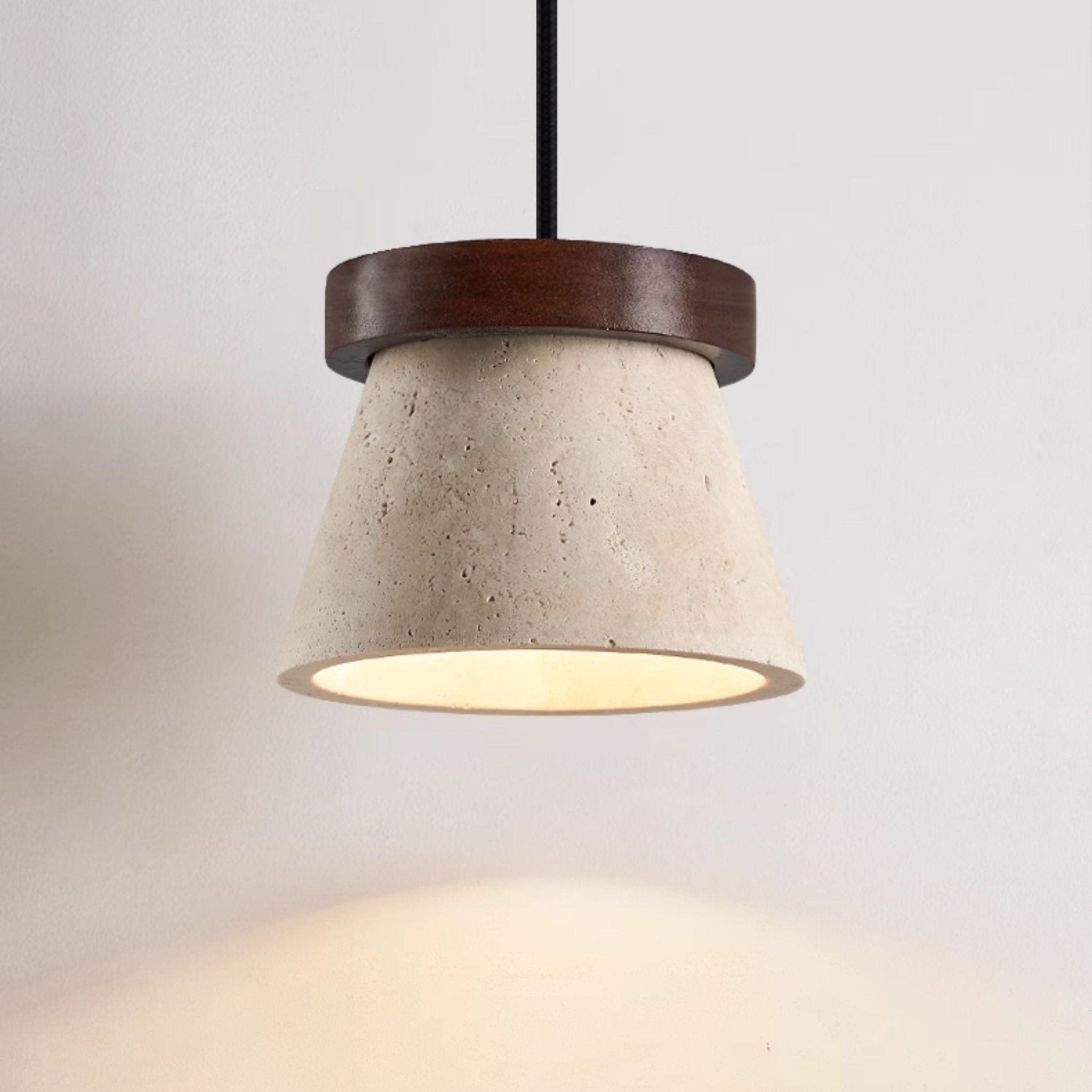 Cone Modern Travertine & Wood Pendant Light