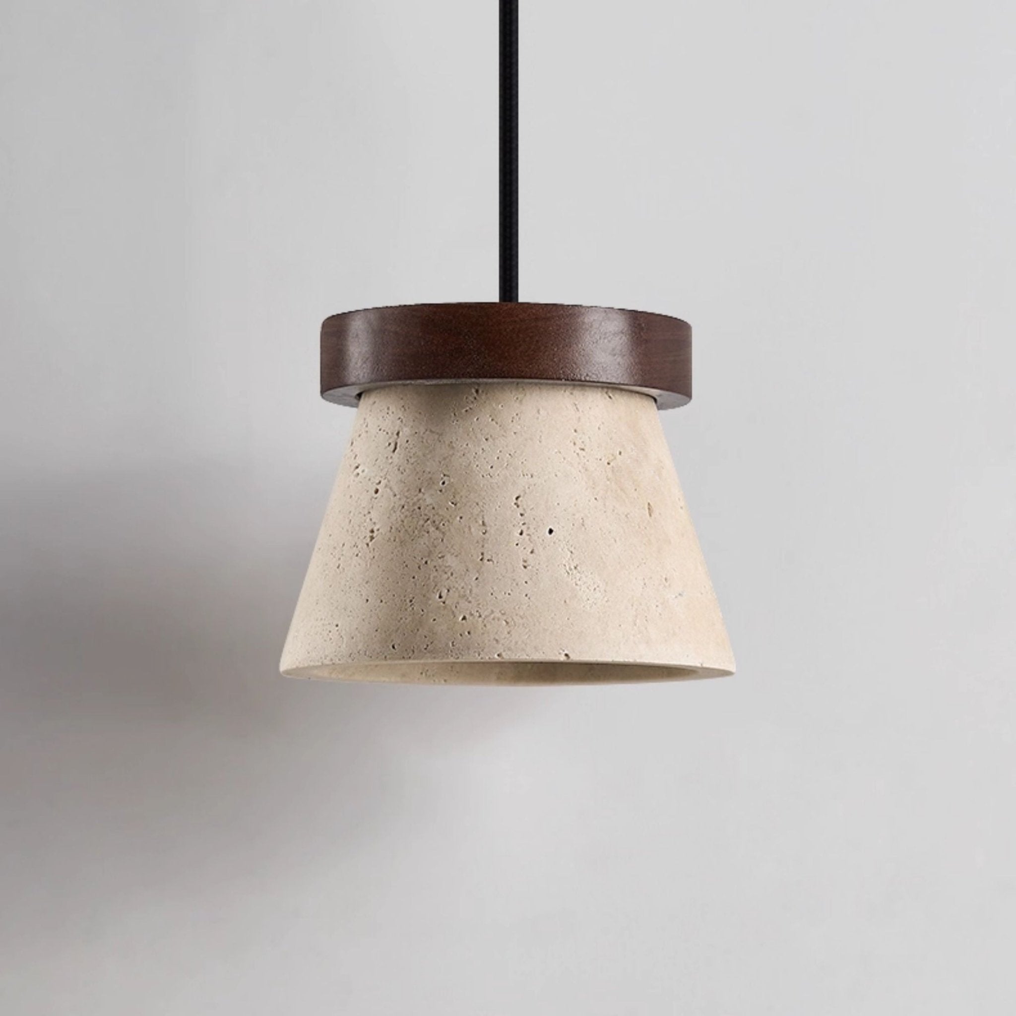 Cone Modern Travertine & Wood Pendant Light