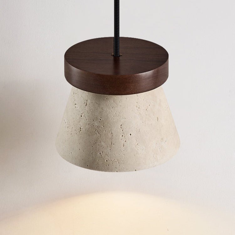 Cone Modern Travertine & Wood Pendant Light