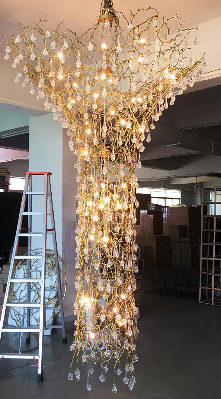 Abeleisa Tree Branch Staircase Brass Crystal Chandelier - Blowlighting
