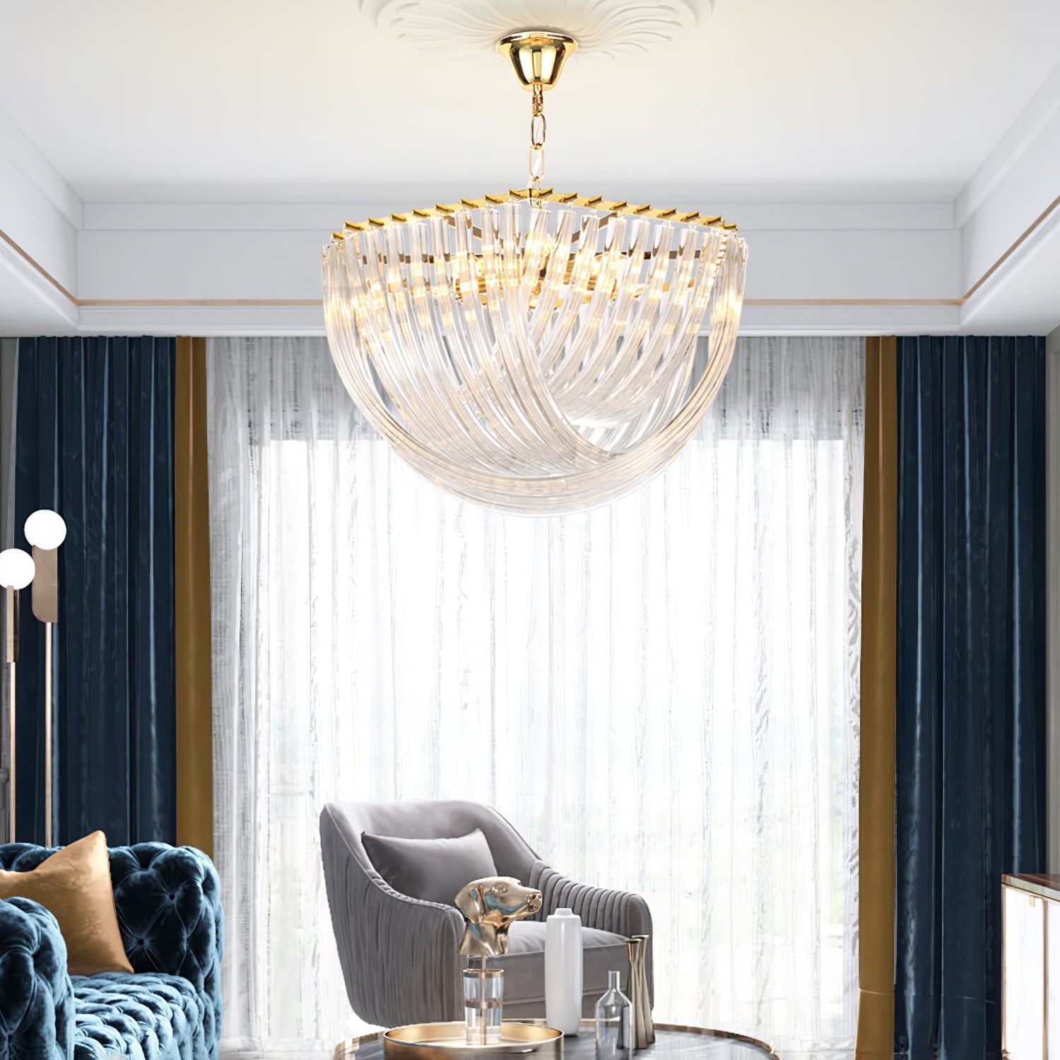 Aurora Chandelier Clear Curved Tiered - Letslighting