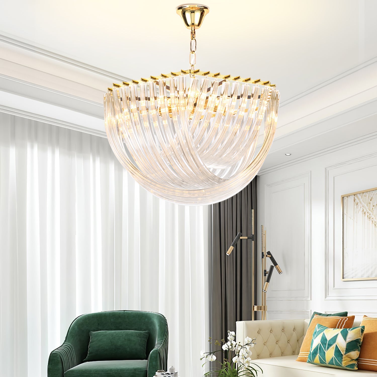 Aurora Chandelier Clear Curved Tiered - Letslighting