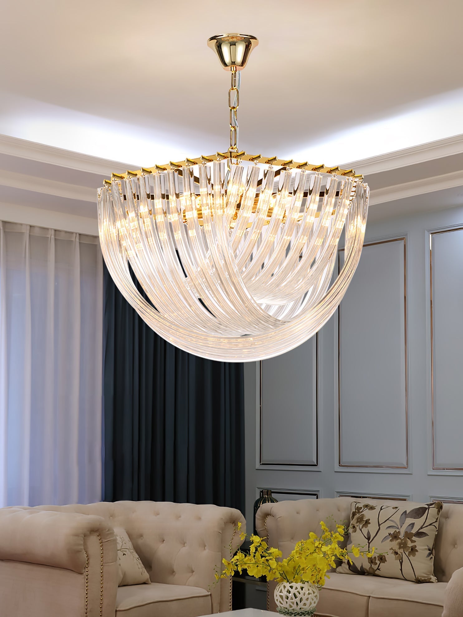 Aurora Chandelier Clear Curved Tiered - Letslighting