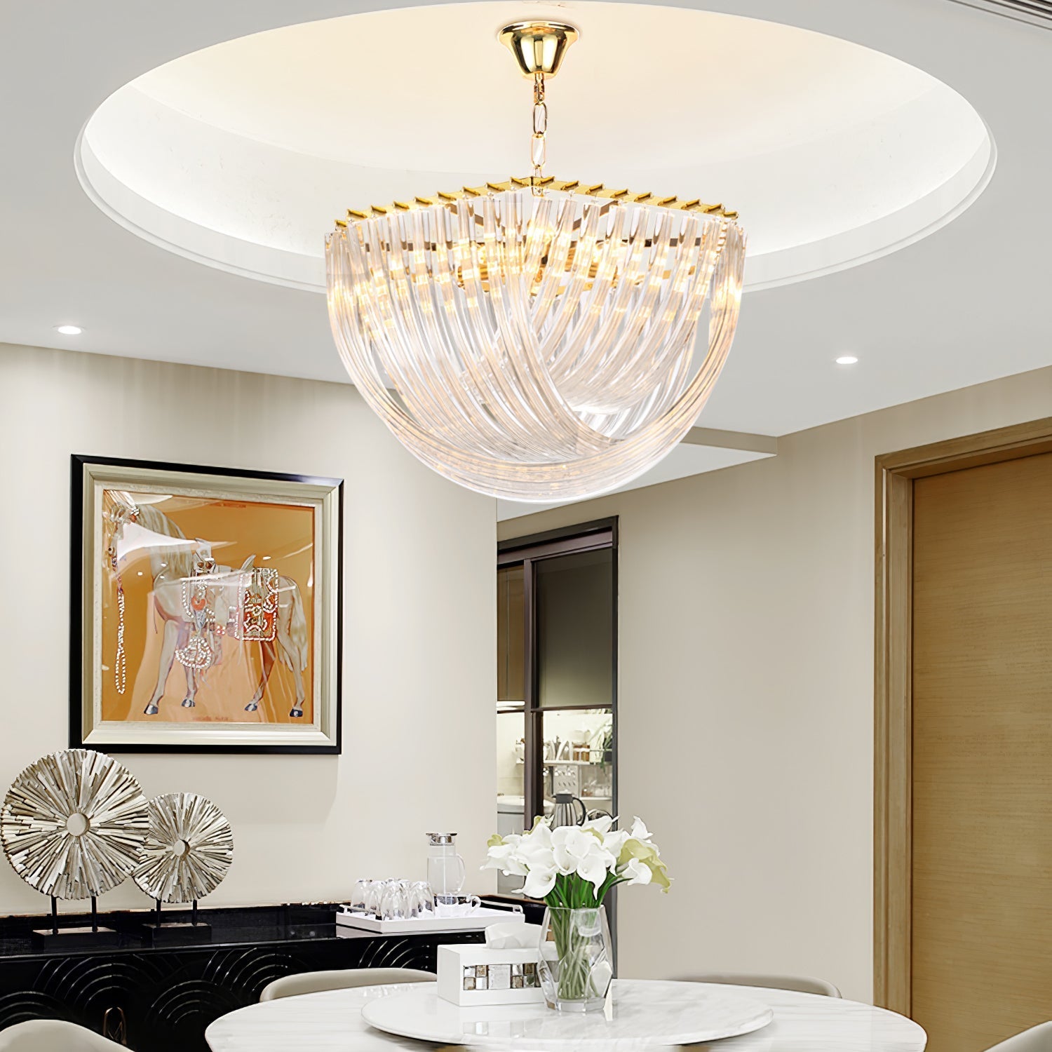 Aurora Chandelier Clear Curved Tiered - Letslighting