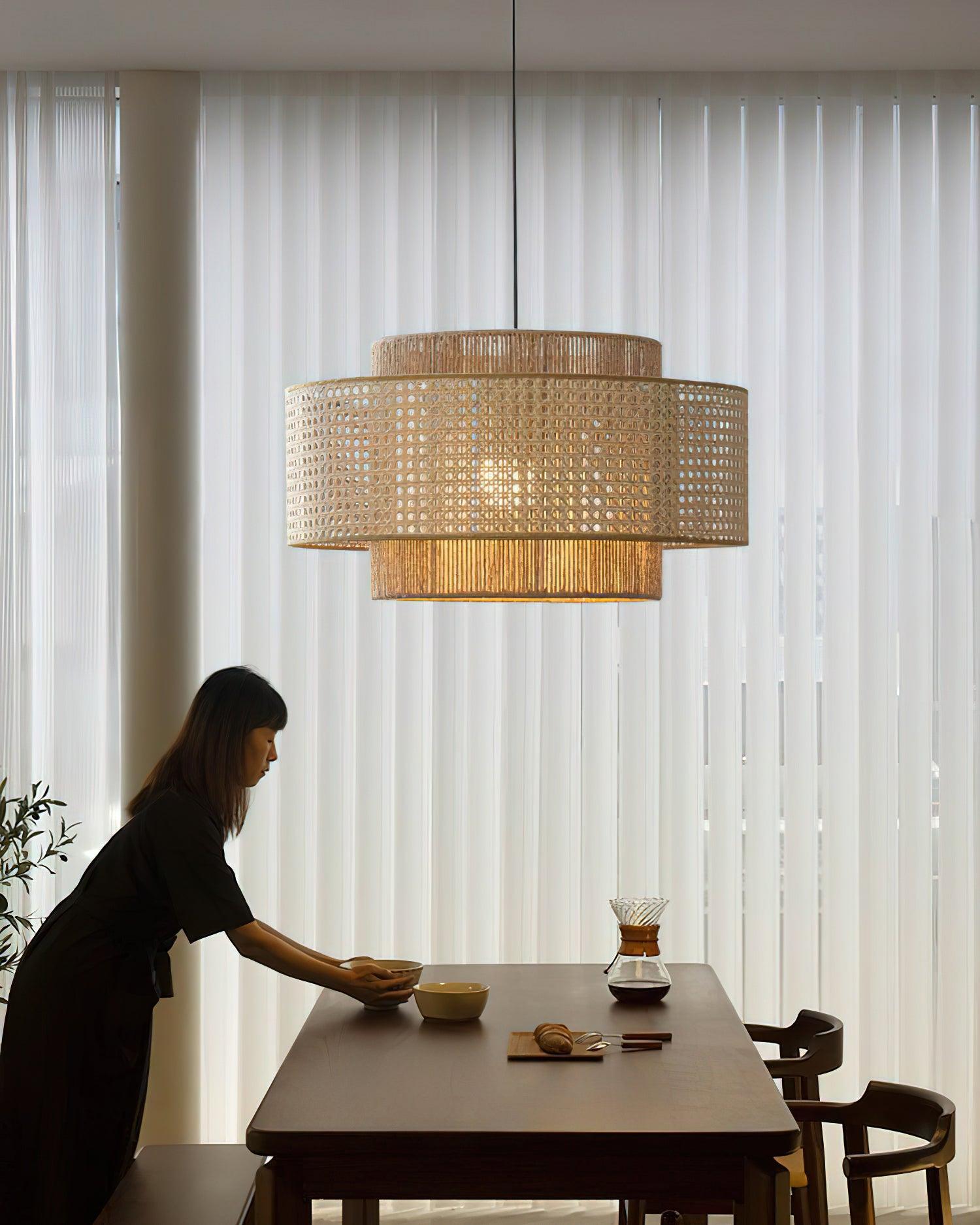Triela Pendant Lamp Layered Rattan - Letslighting