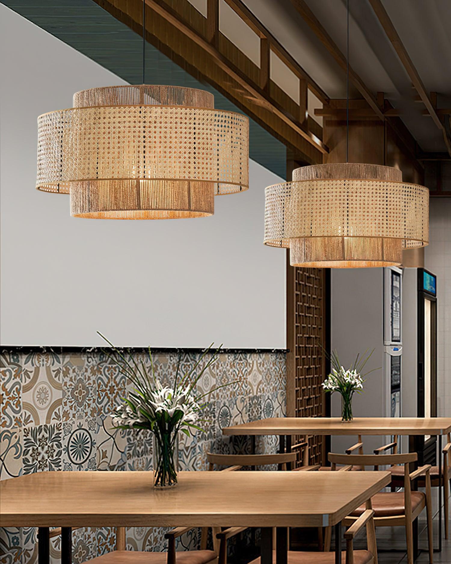 Triela Pendant Lamp Layered Rattan - Letslighting