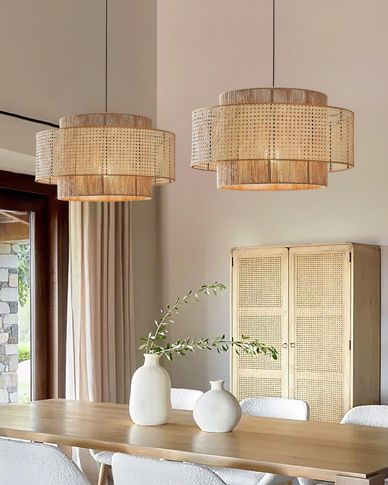 Triela Pendant Lamp Layered Rattan - Letslighting