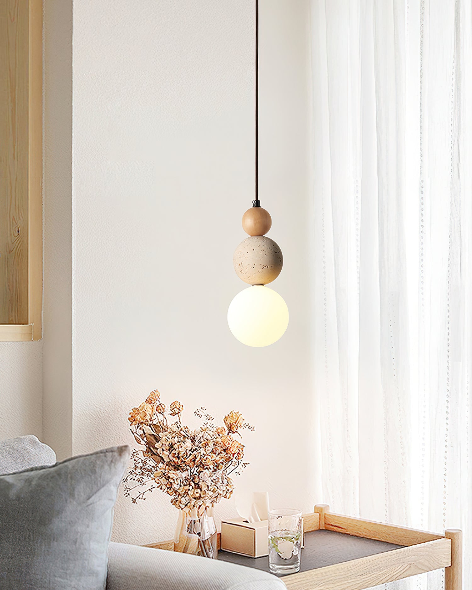 Ritta Triple Sphere Pendant Light Travertine