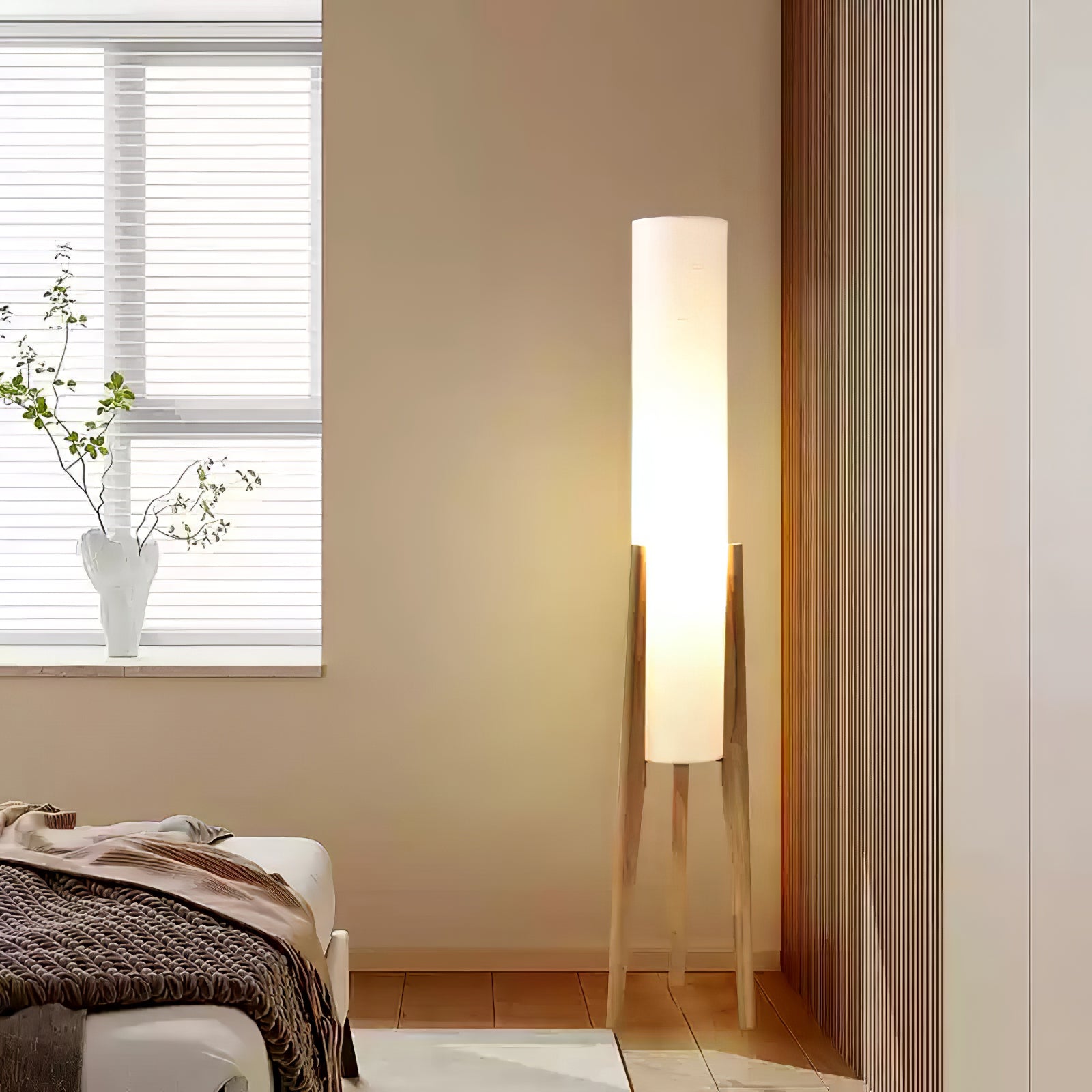 Triluxe Wood & Fabric Modern Floor Lamp - Letslighting