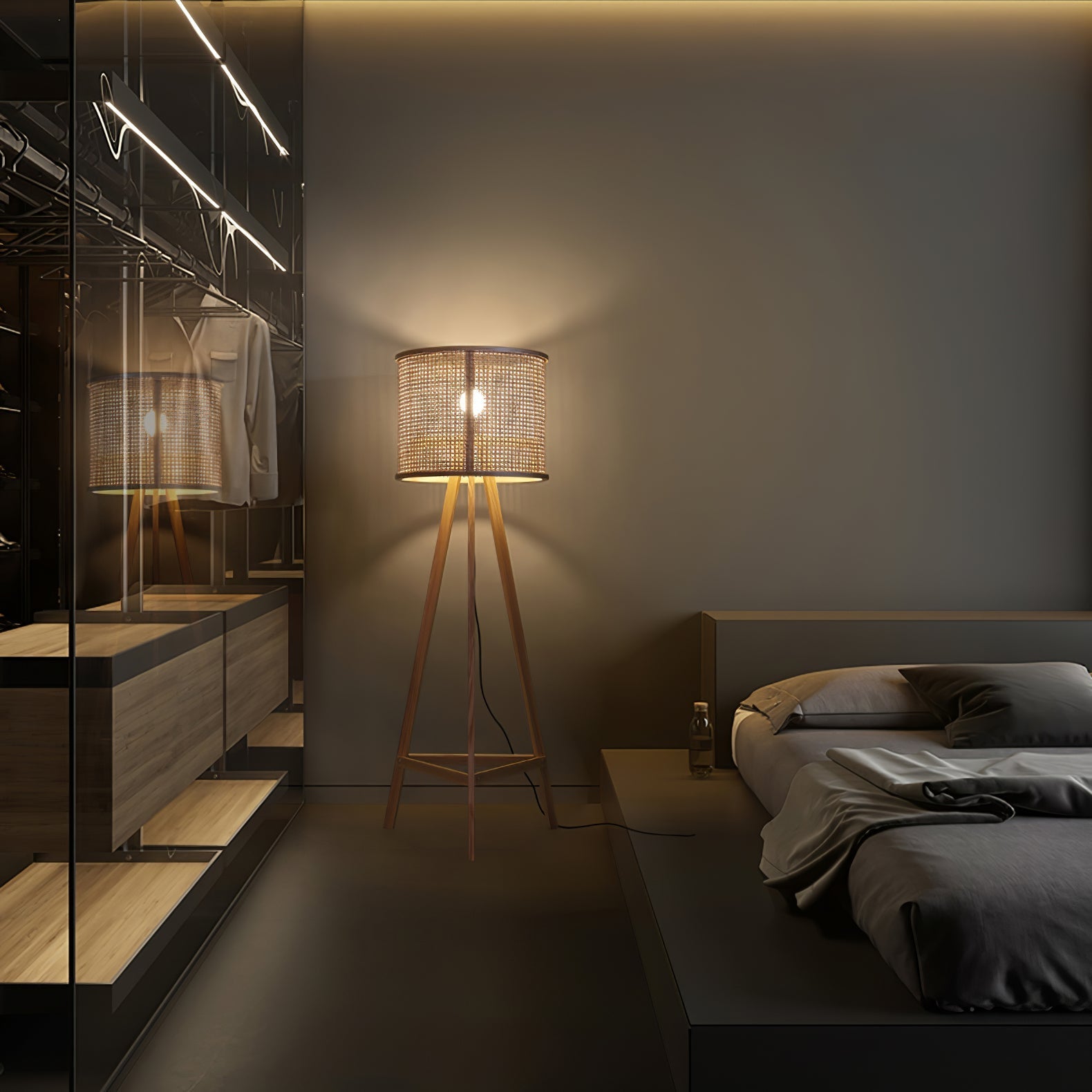 Olsolyra Rattan Woven Tripod Floor Lamp - Letslighting