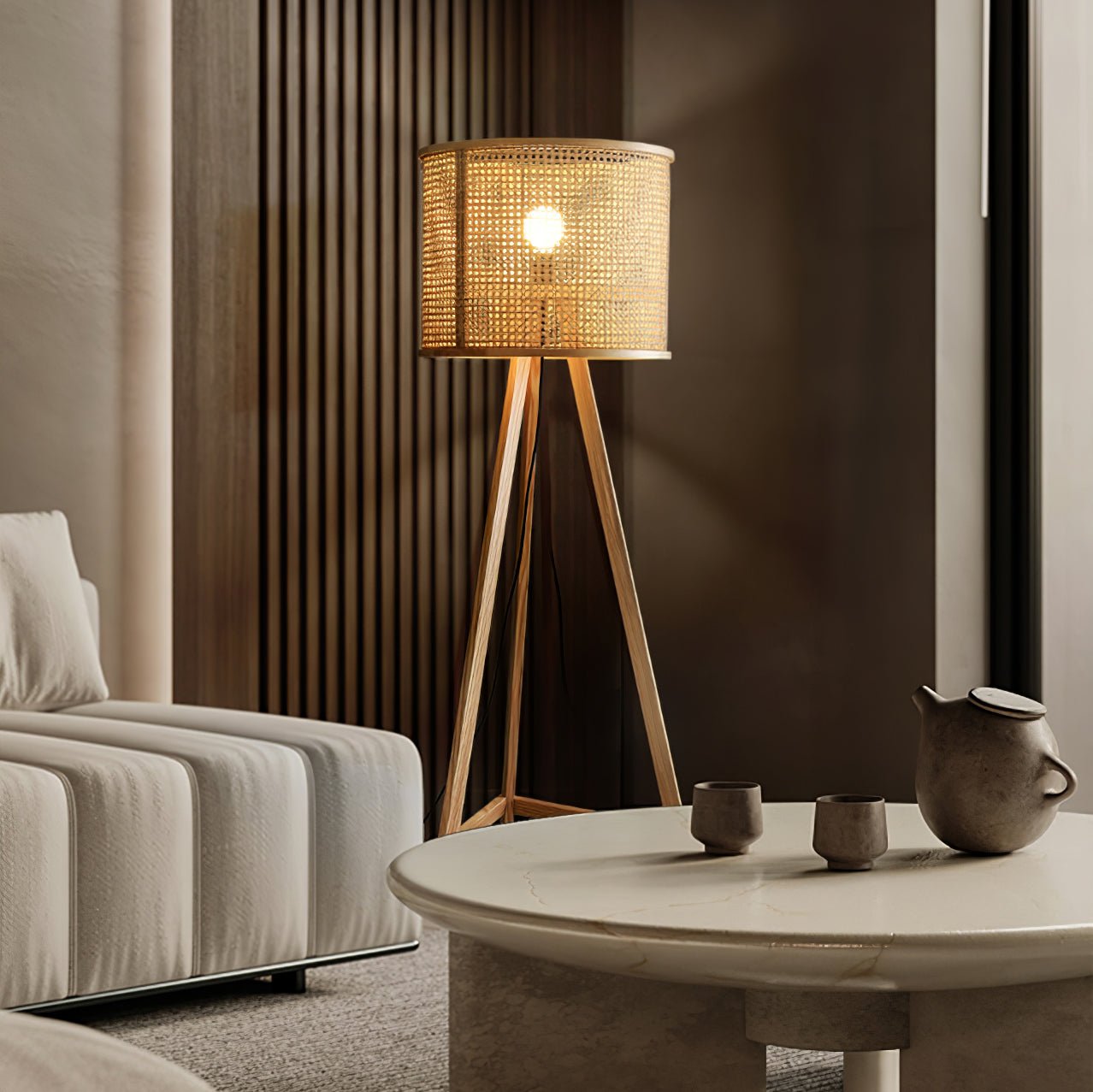 Olsolyra Rattan Woven Tripod Floor Lamp - Letslighting