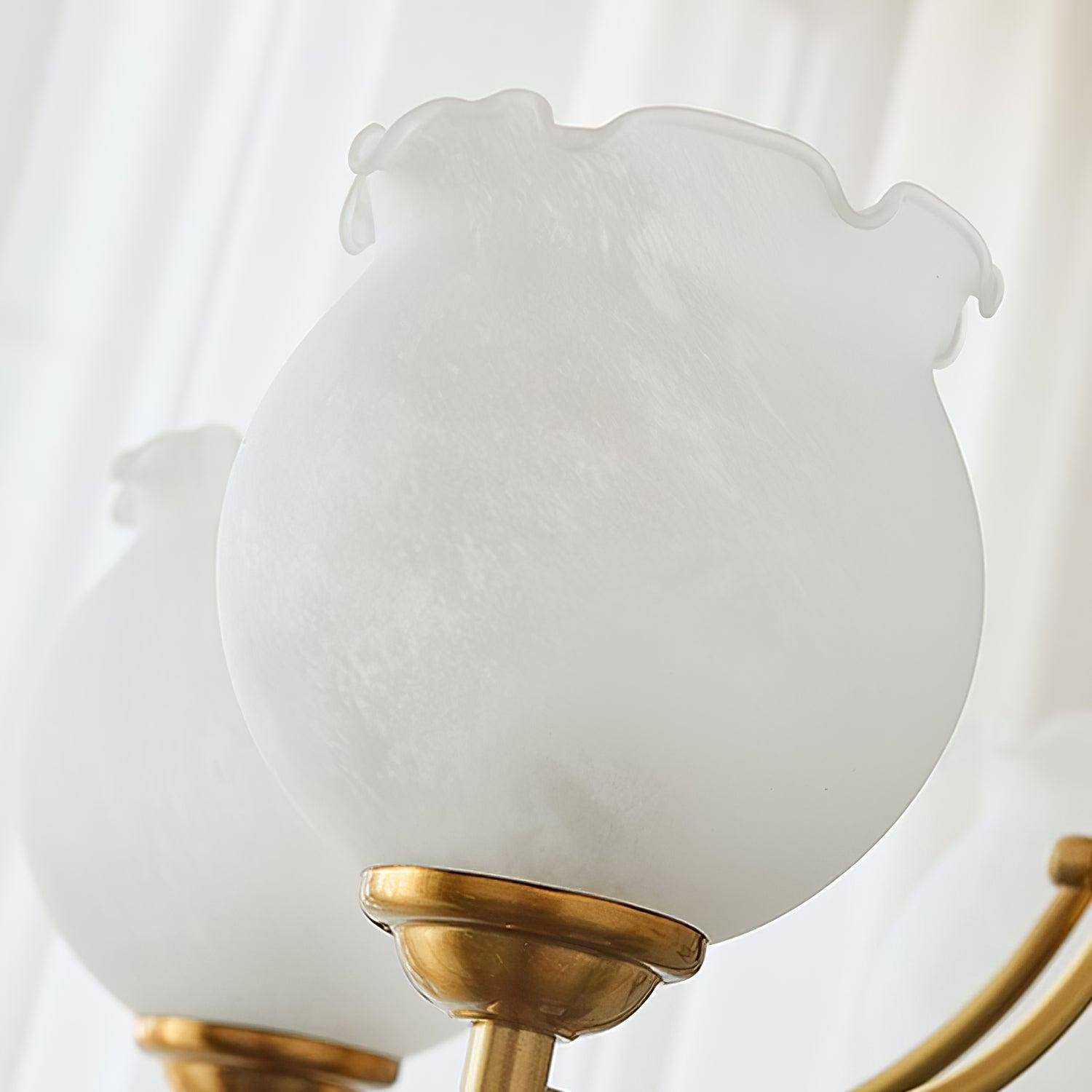 Lustra Chandelier Tulip Glass Wood Brass Vintage - Letslighting