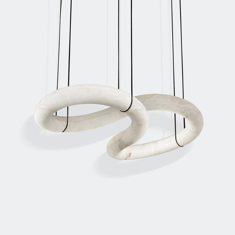 Syrinan Modern Minimalist Luxe Ring Leather Alabaster Chandelier - Letslighting