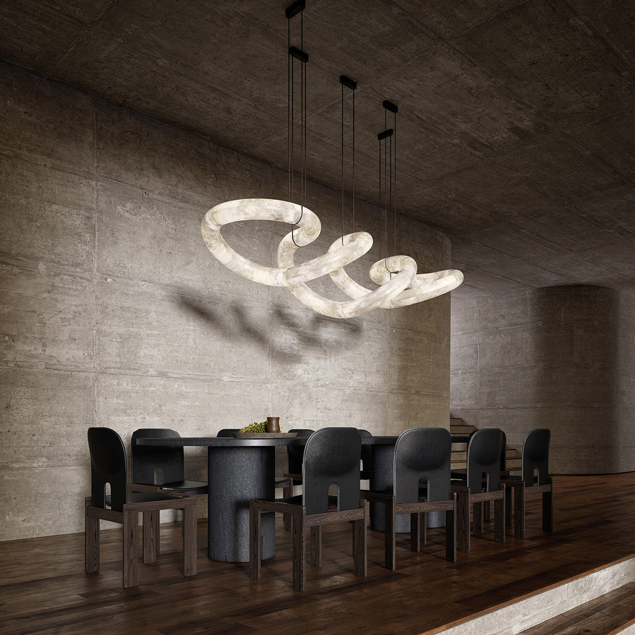Syrinan Modern Minimalist Luxe Ring Leather Alabaster Chandelier - Letslighting