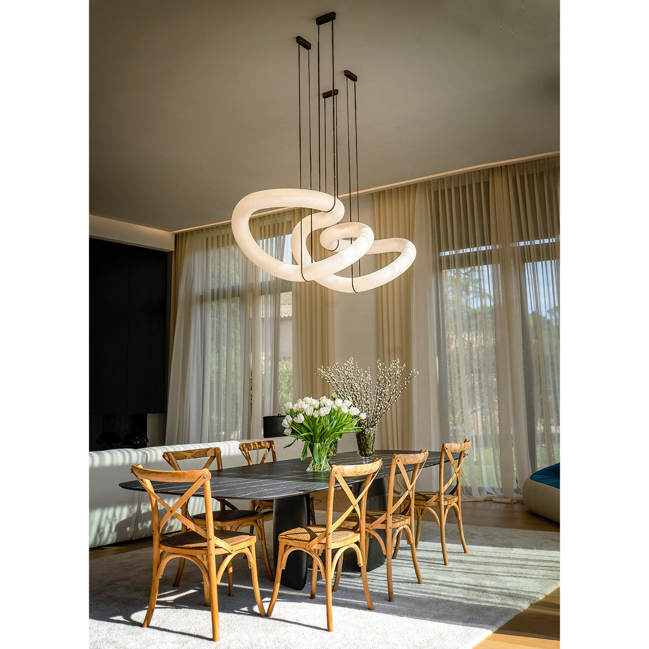 Syrinan Modern Minimalist Luxe Ring Leather Alabaster Chandelier - Letslighting