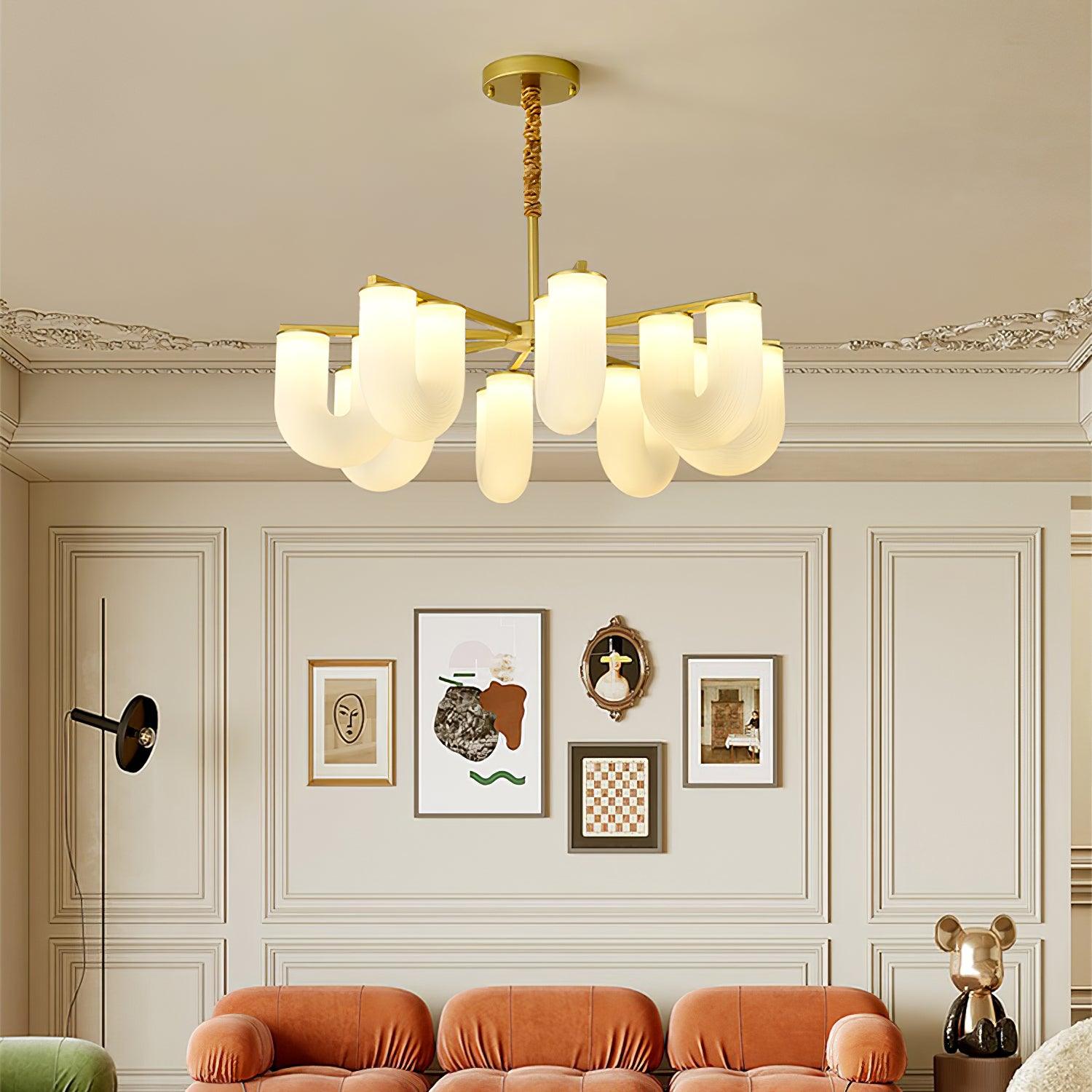 Agatha Chandelier U Shaped Glass Brass Modern - Letslighting