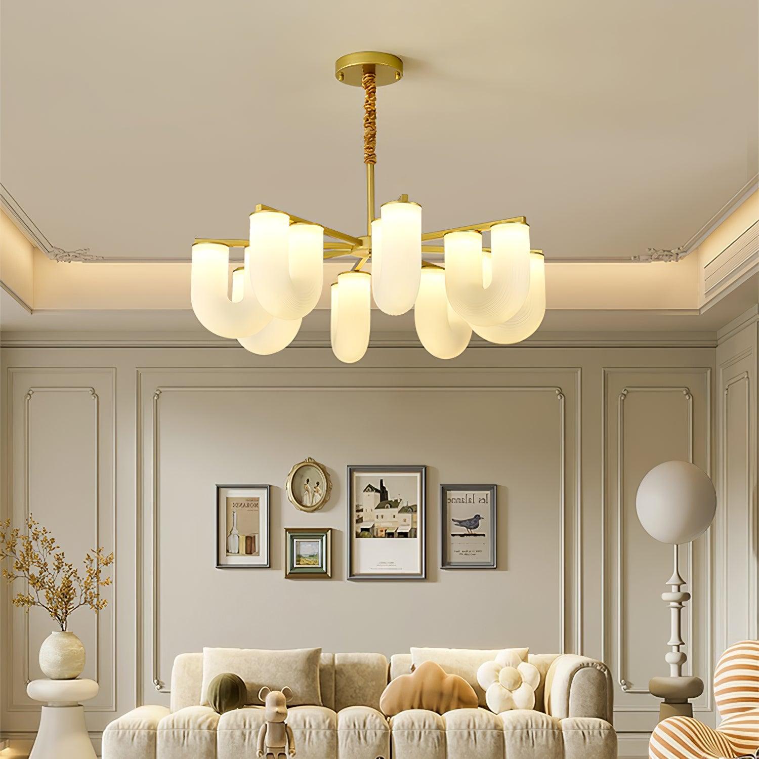 Agatha Chandelier U Shaped Glass Brass Modern - Letslighting