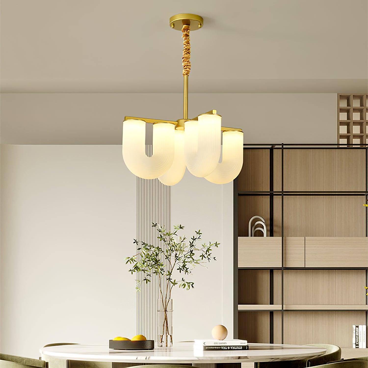 Agatha Chandelier U Shaped Glass Brass Modern - Letslighting