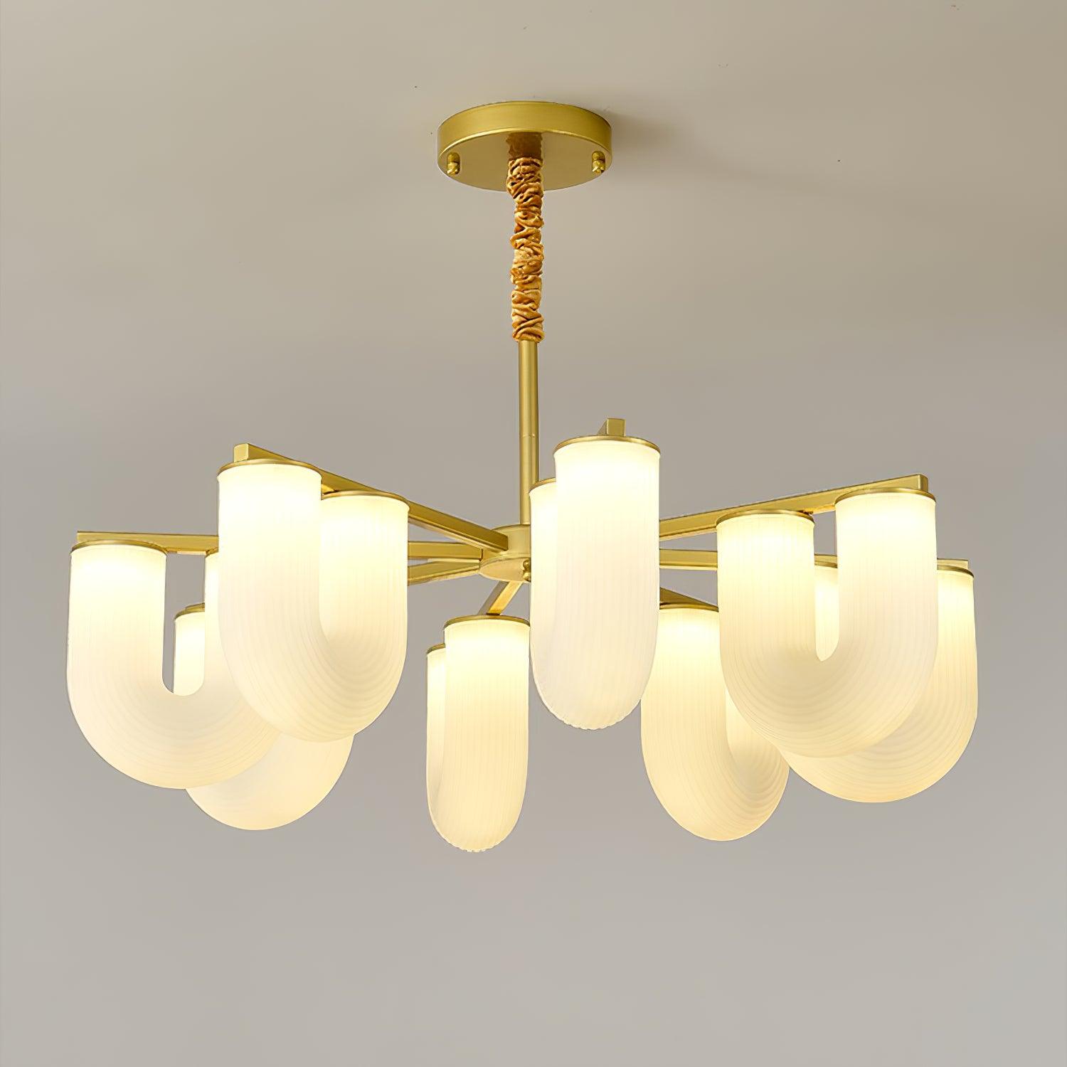 Agatha Chandelier U Shaped Glass Brass Modern - Letslighting