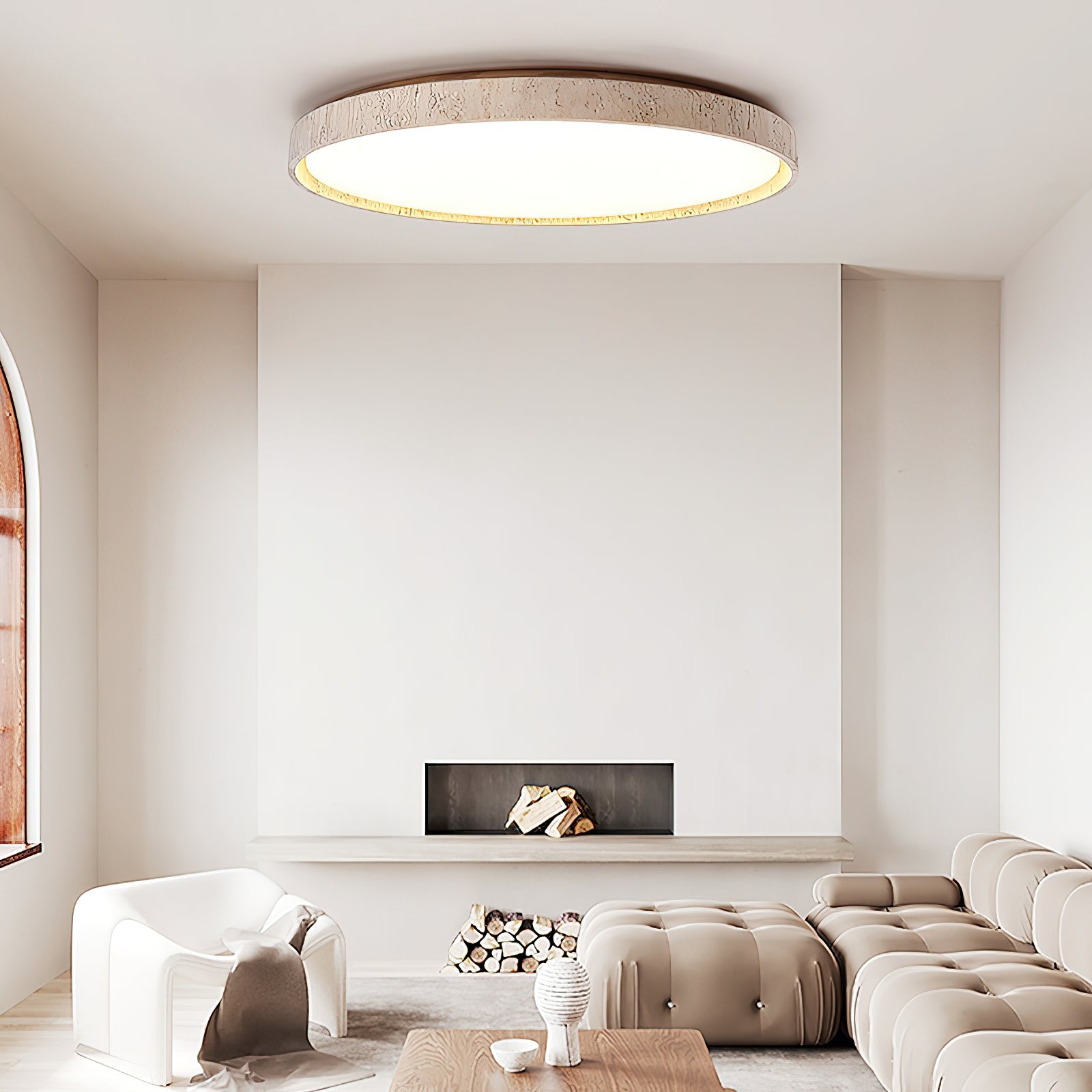 Symiror Modern Minimalist Round Travertine Ceiling Lamp - Letslighting