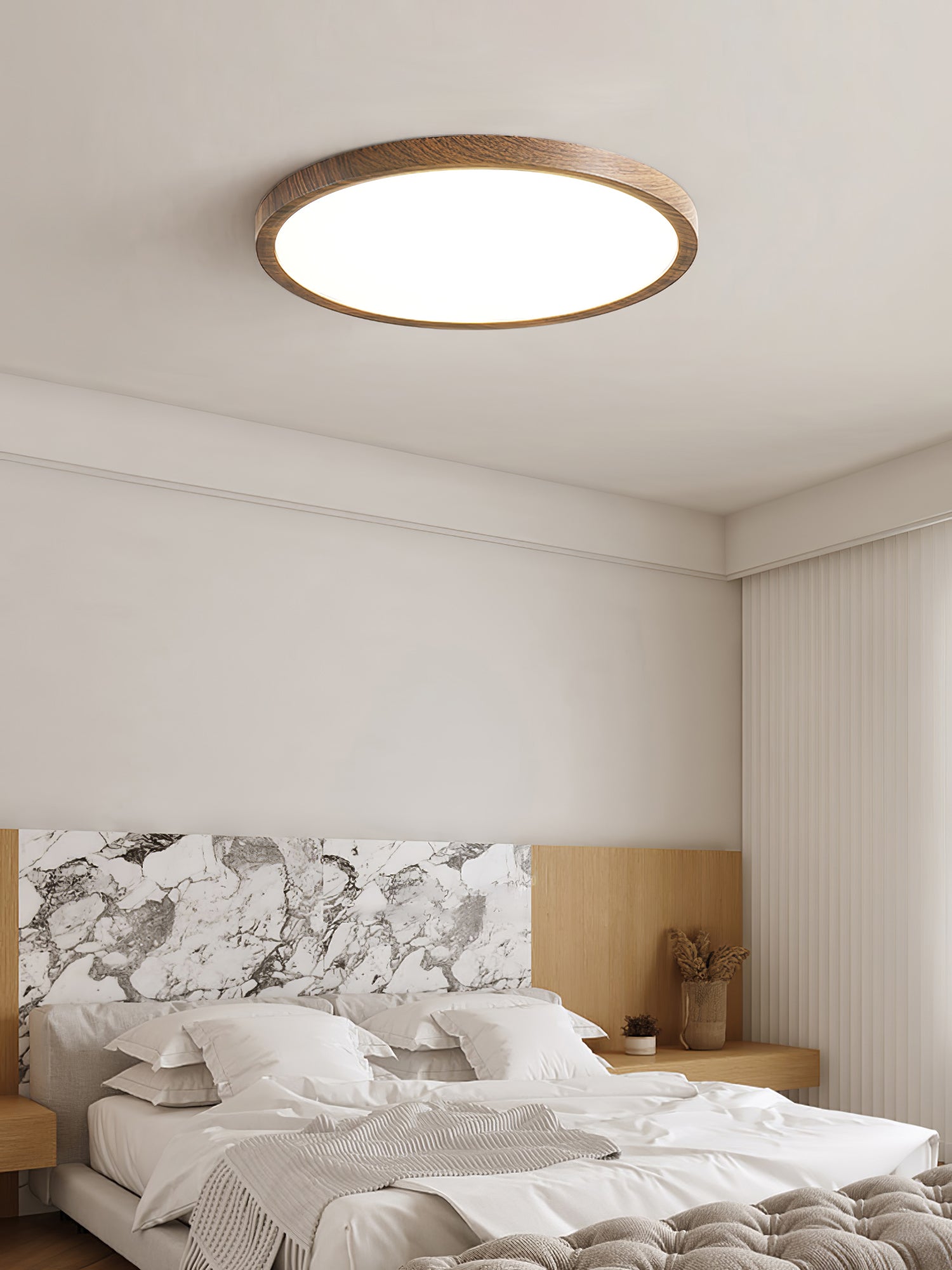 Solara Ceiling Light Acrylic Thin Round Walnut Look Minimalist - Letslighting