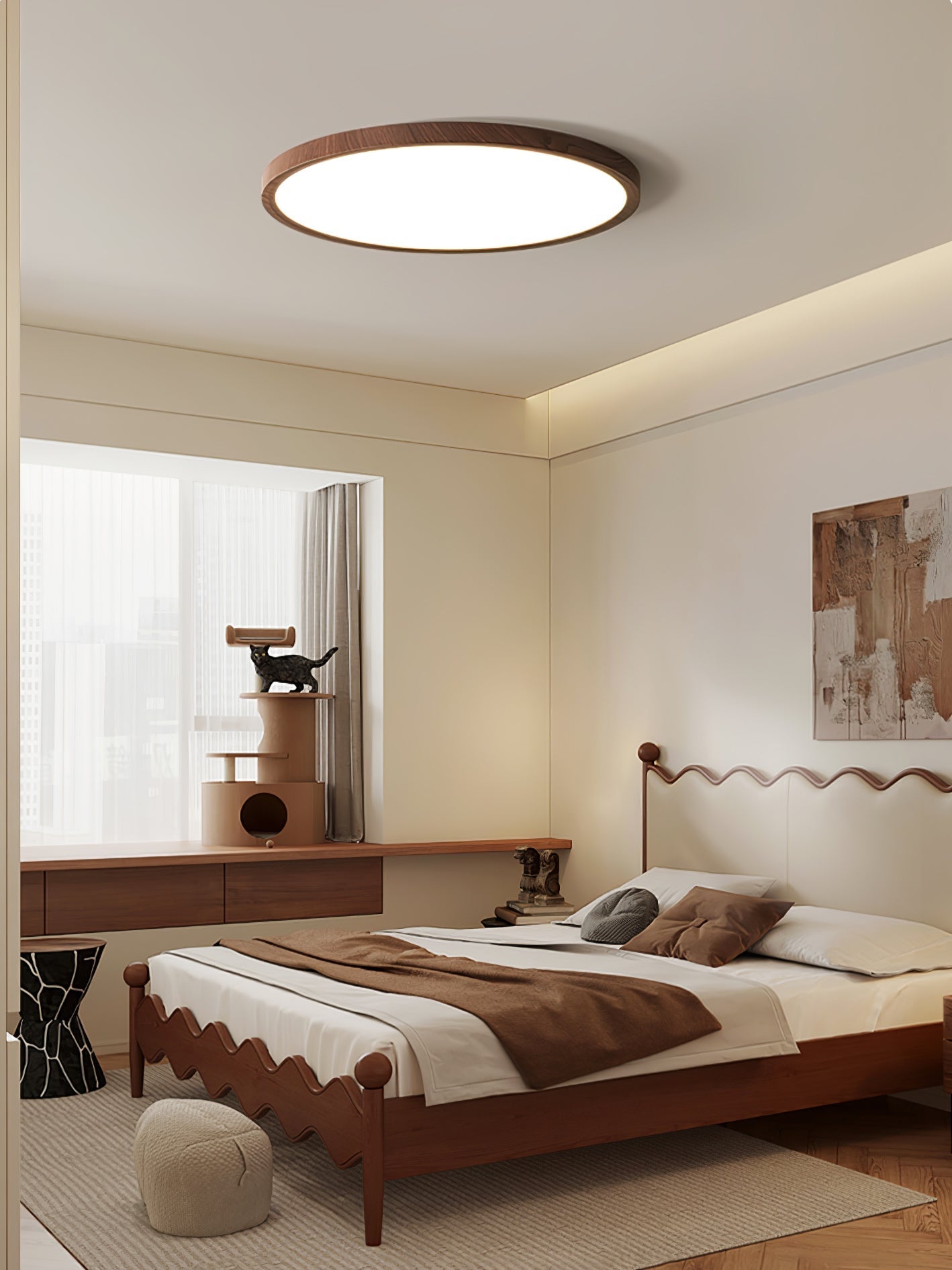 Solara Ceiling Light Acrylic Thin Round Walnut Look Minimalist - Letslighting