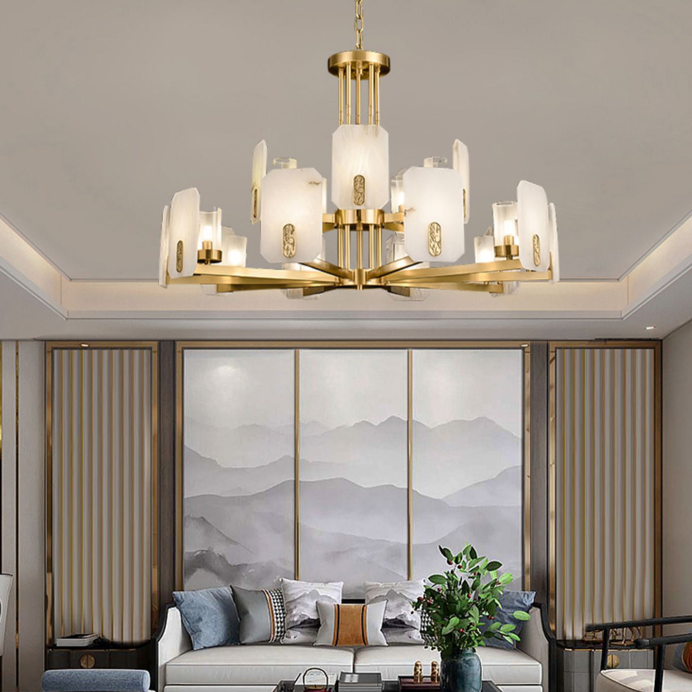 Aursorion Postmodern Luxury Brass Alabaster Chandelier - Letslighting