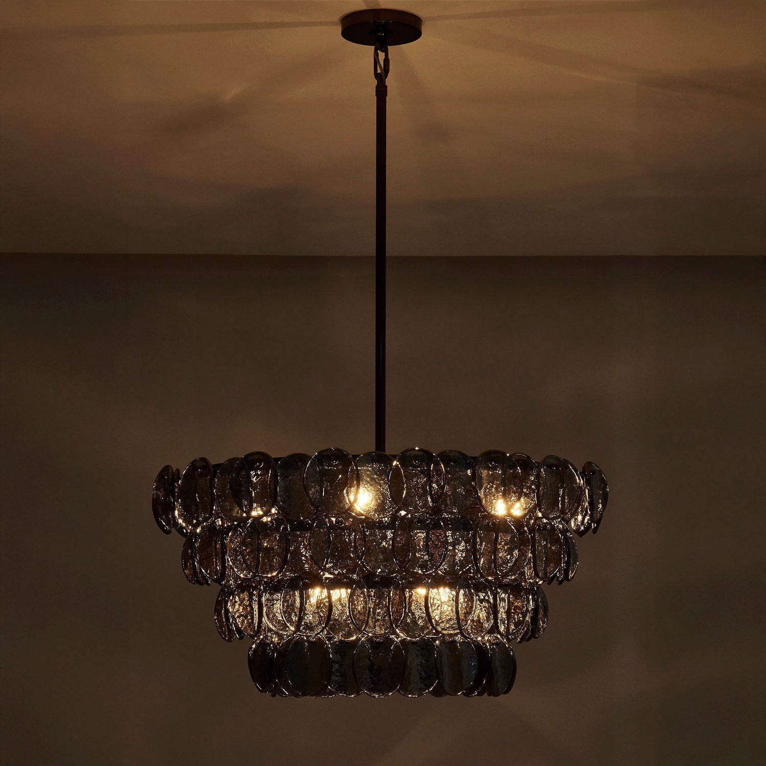 Aurora Chandelier Amber Glass Disc Fish Scale Brass