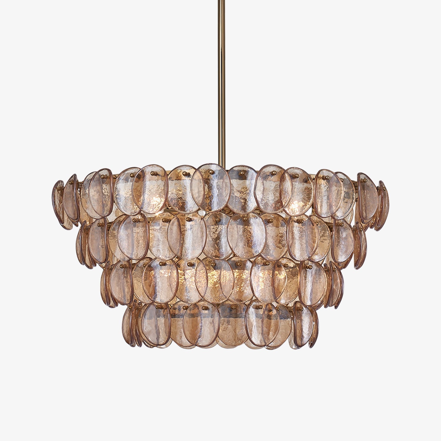 Aurora Chandelier Amber Glass Disc Fish Scale Brass