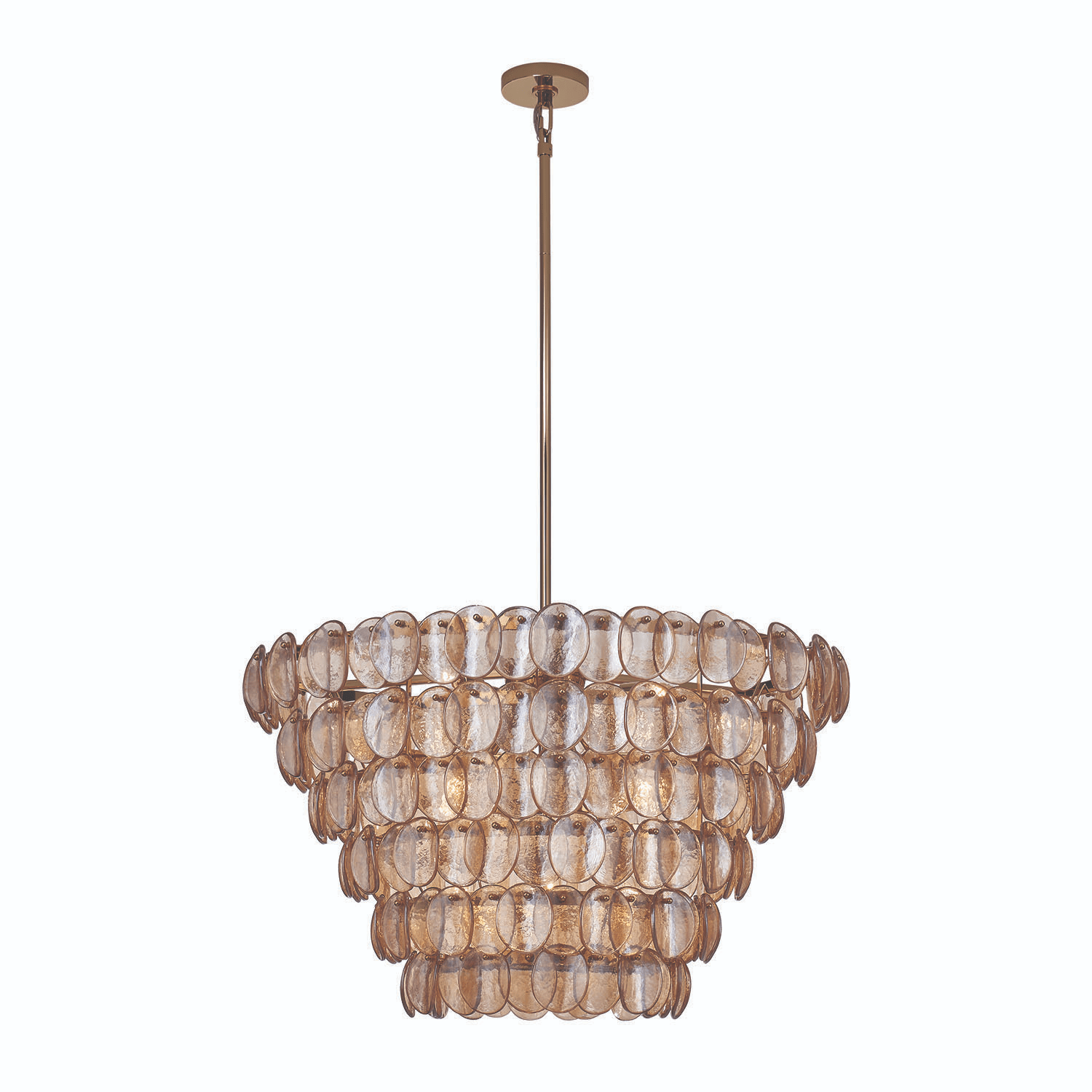 Aurora Chandelier Large Amber Glass Disc Fish Scale Brass
