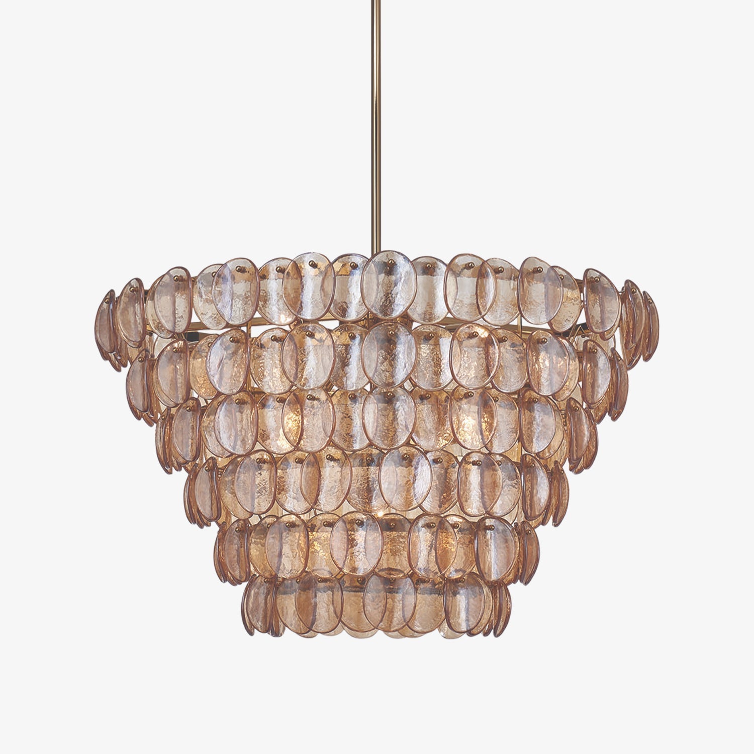 Aurora Chandelier Large Amber Glass Disc Fish Scale Brass