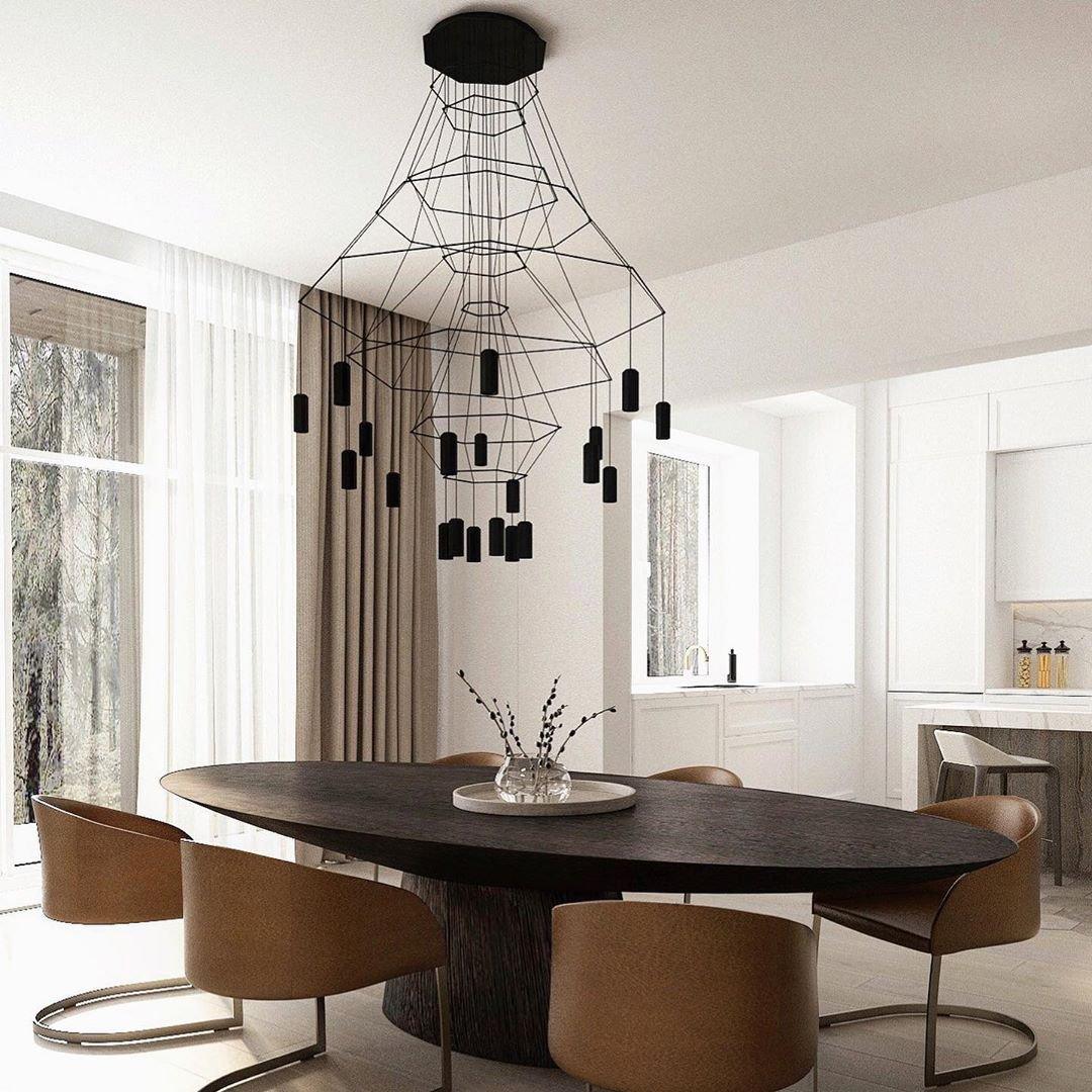Lustra Chandelier Lines Black Wireframe LED - Letslighting